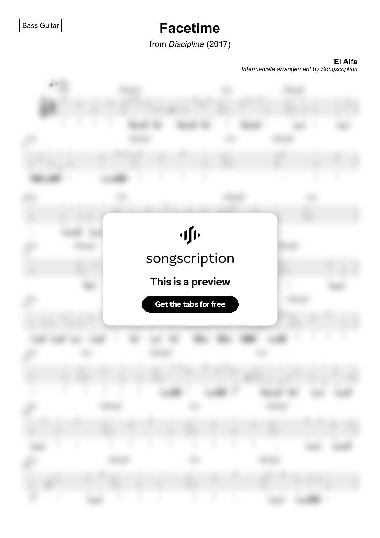 Intermediate Bass Guitar Tabs for "Facetime" by El Alfa