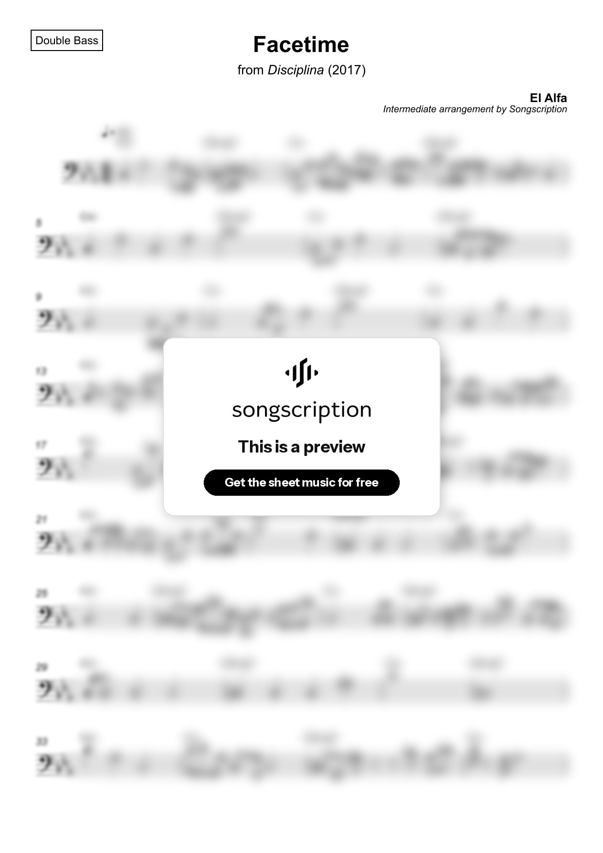 Intermediate Double Bass Sheet Music for "Facetime" by El Alfa