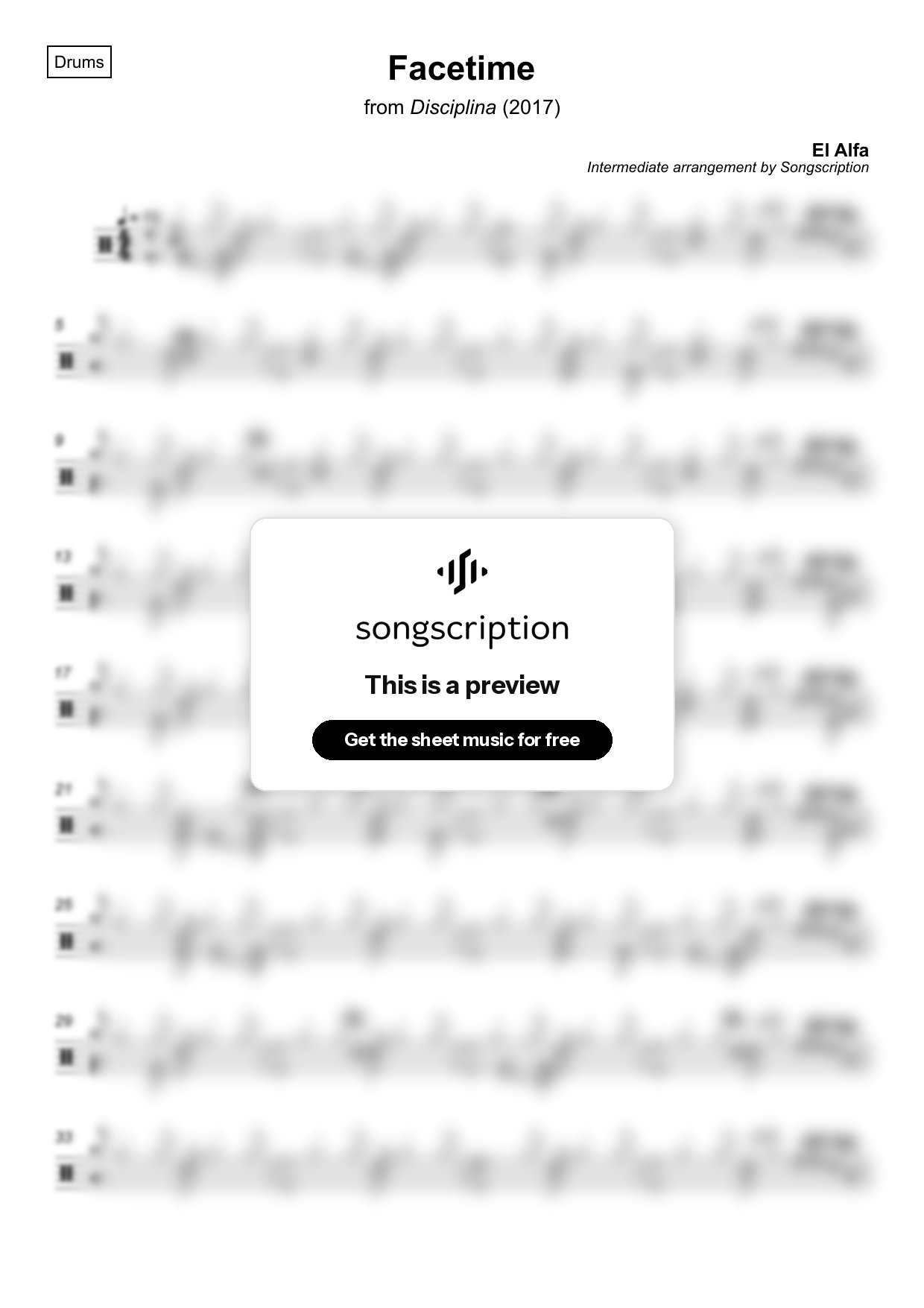 Intermediate Drums Sheet Music for "Facetime" by El Alfa