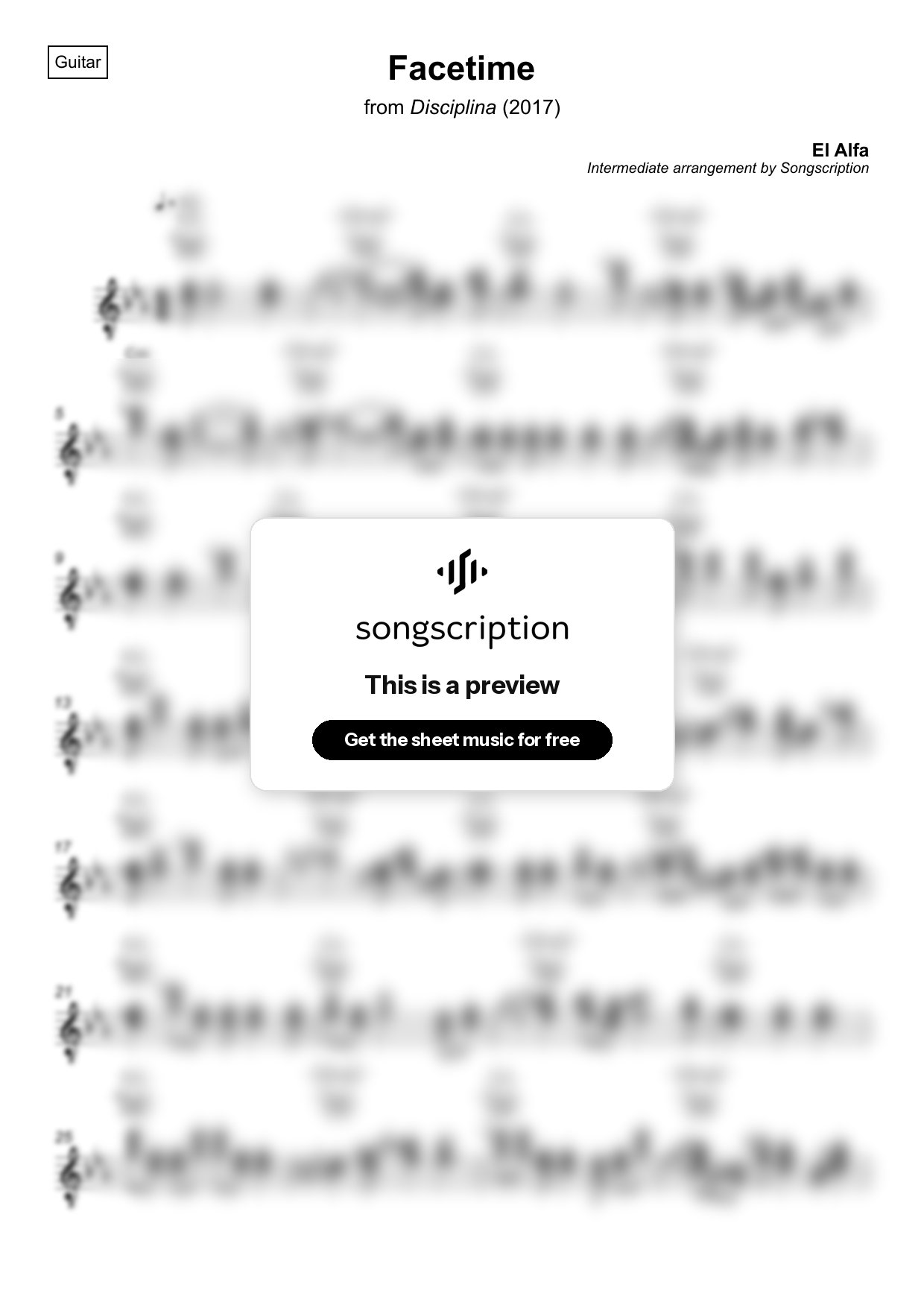 Intermediate Acoustic Guitar Sheet Music for "Facetime" by El Alfa