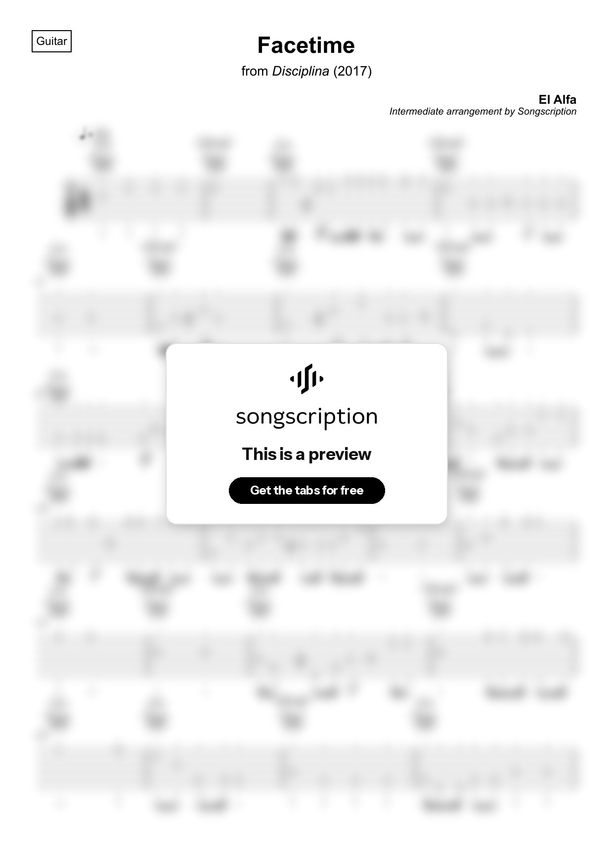 Intermediate Acoustic Guitar Tabs for "Facetime" by El Alfa