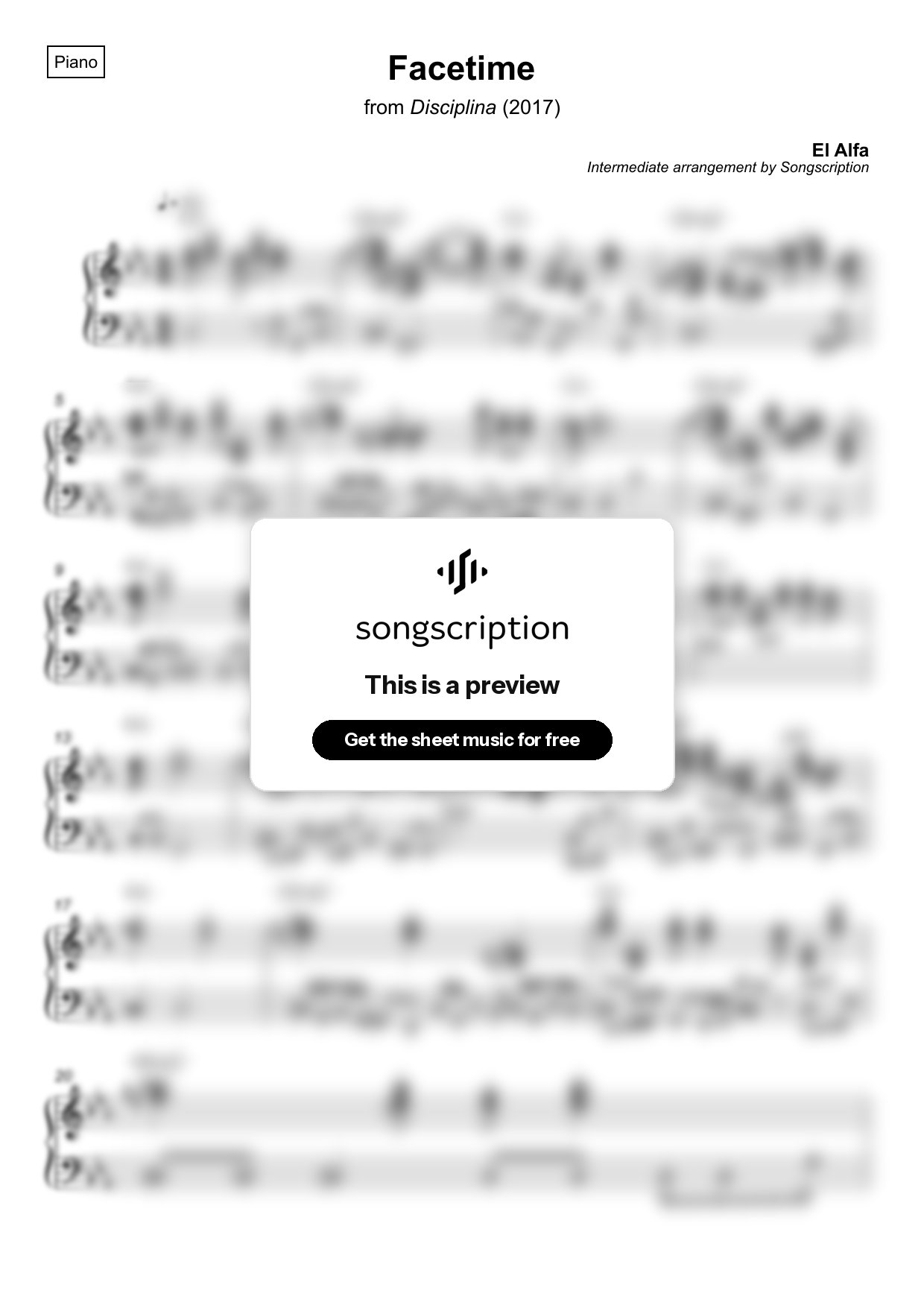 Intermediate Piano Sheet Music for "Facetime" by El Alfa