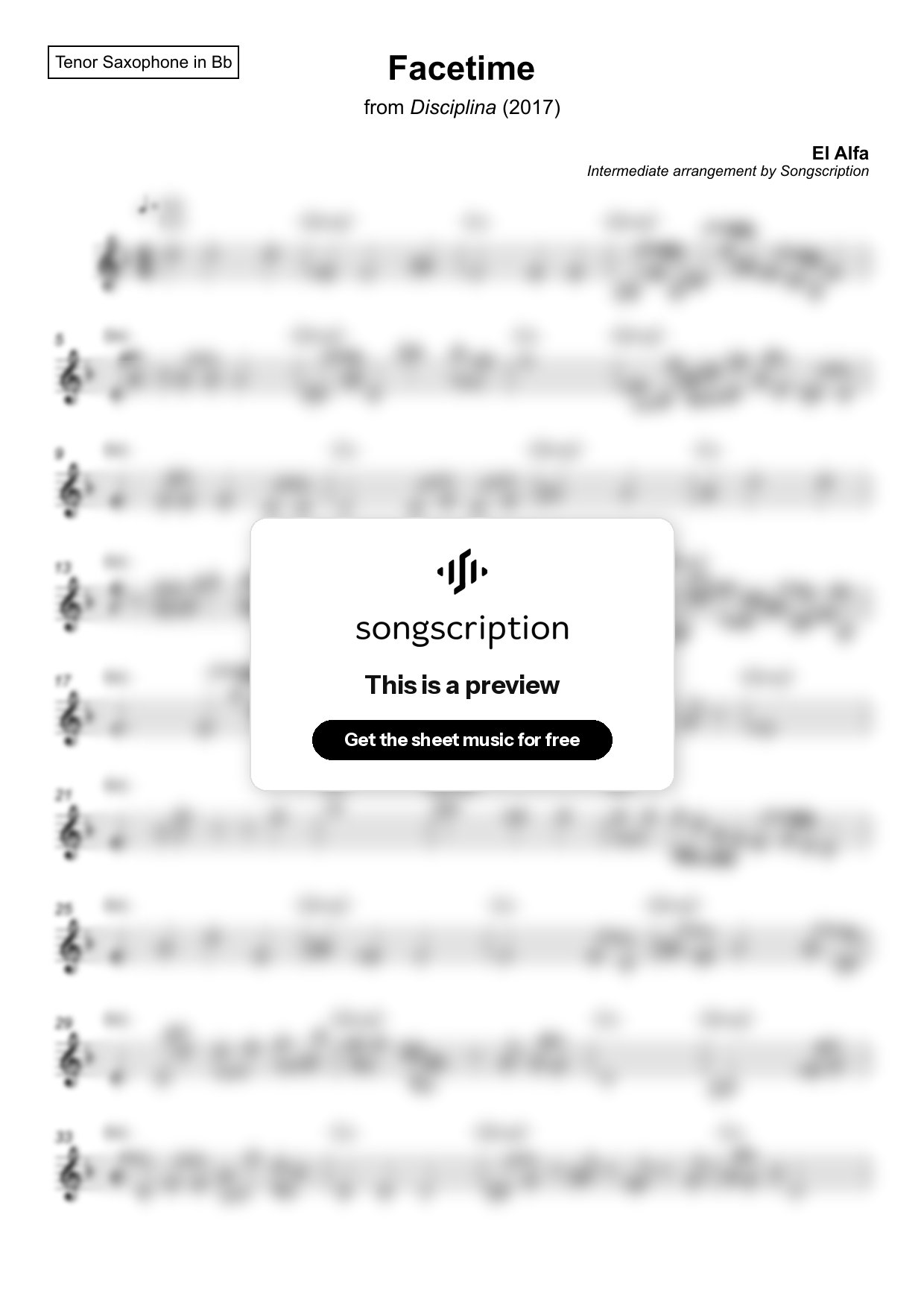 Intermediate Tenor Sax Sheet Music for "Facetime" by El Alfa