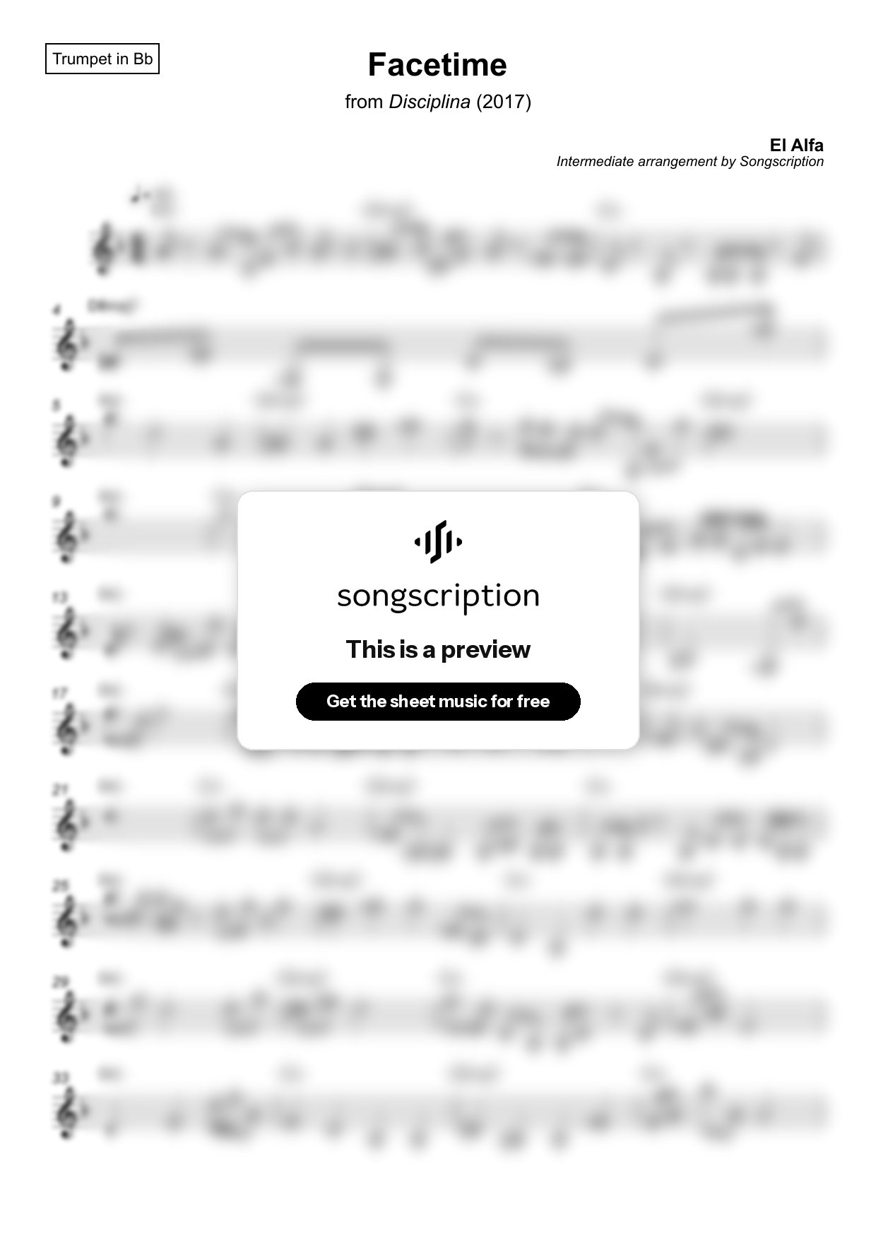 Intermediate Trumpet Sheet Music for "Facetime" by El Alfa