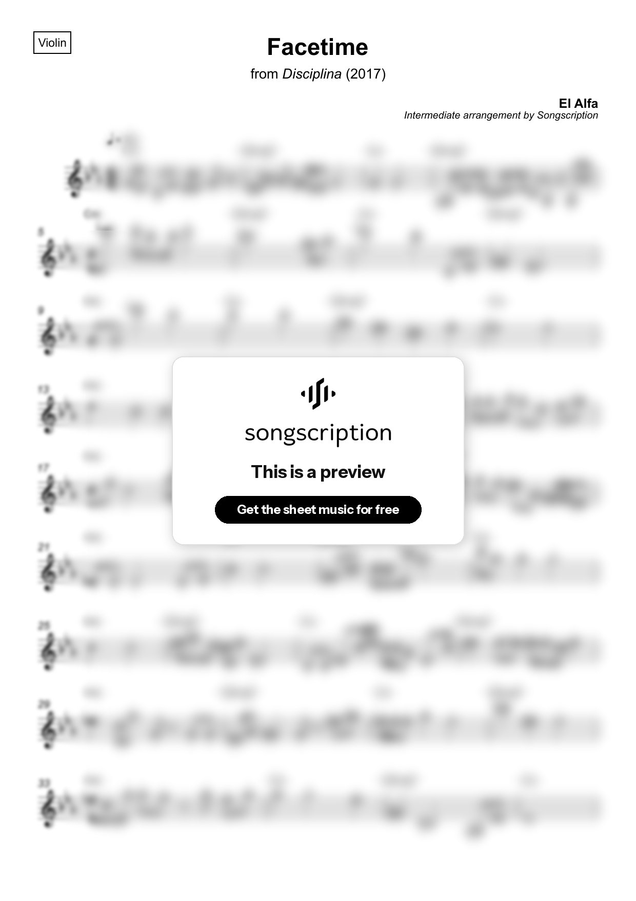 Intermediate Violin Sheet Music for "Facetime" by El Alfa