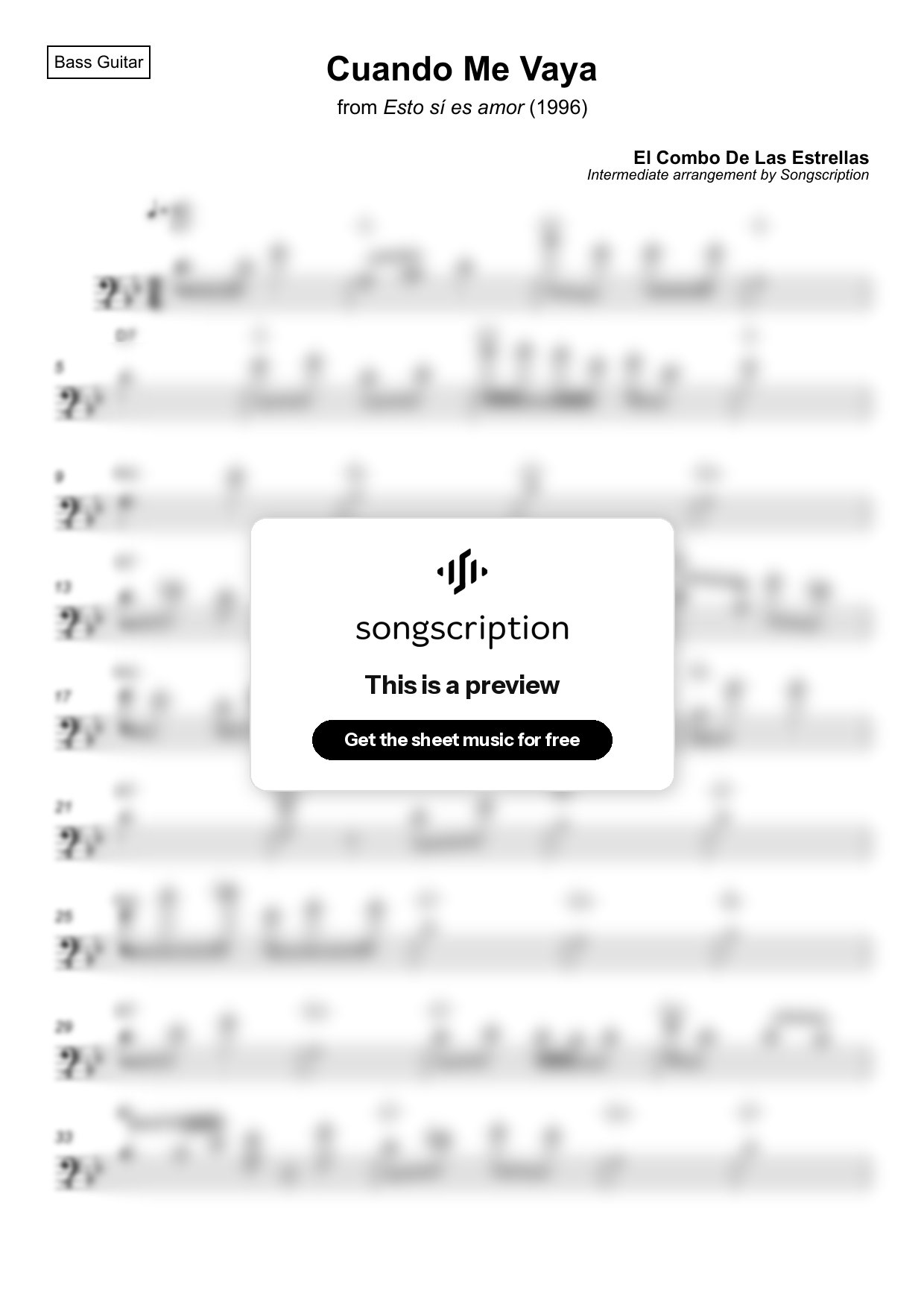 Intermediate Bass Guitar Sheet Music for "Cuando Me Vaya" by El Combo De Las Estrellas