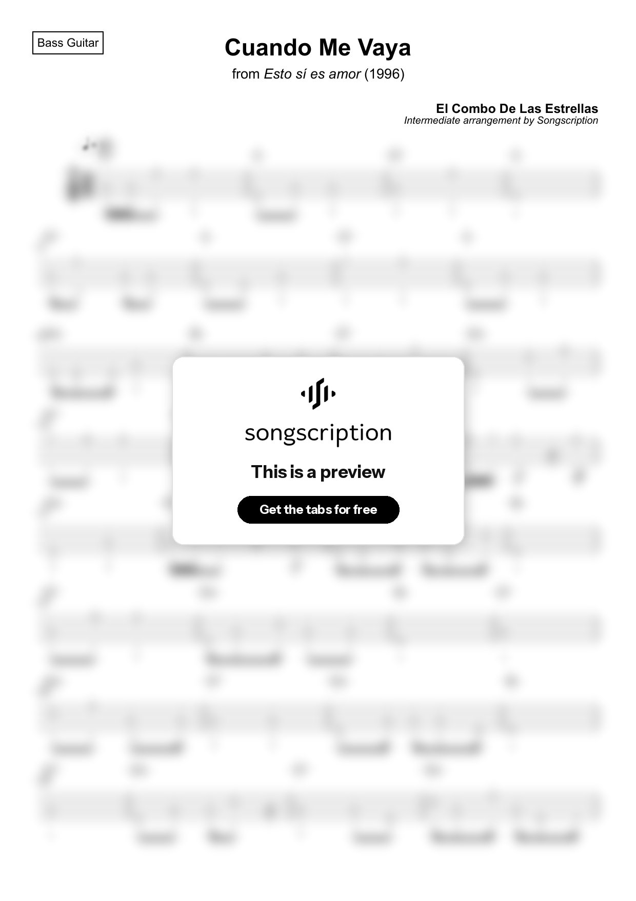Intermediate Bass Guitar Tabs for "Cuando Me Vaya" by El Combo De Las Estrellas