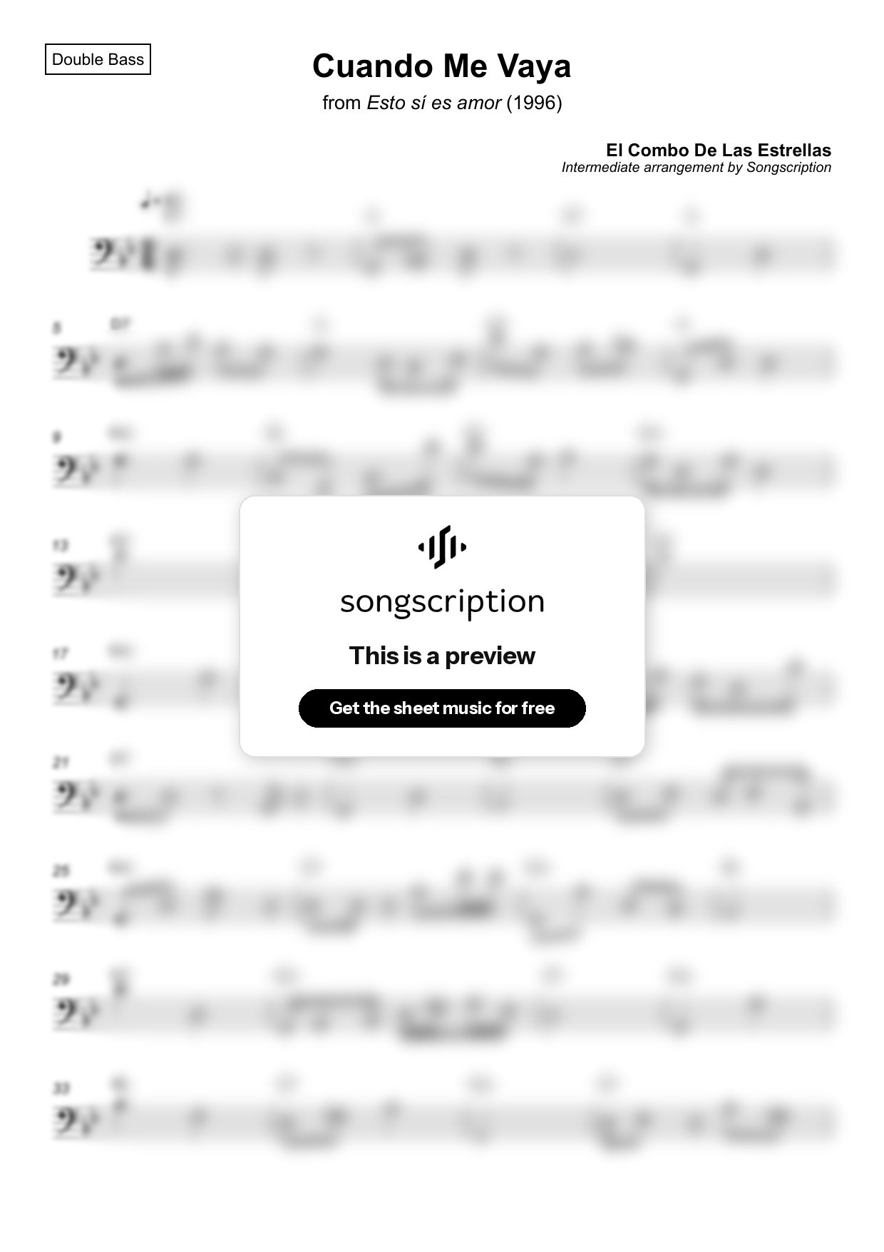 Intermediate Double Bass Sheet Music for "Cuando Me Vaya" by El Combo De Las Estrellas