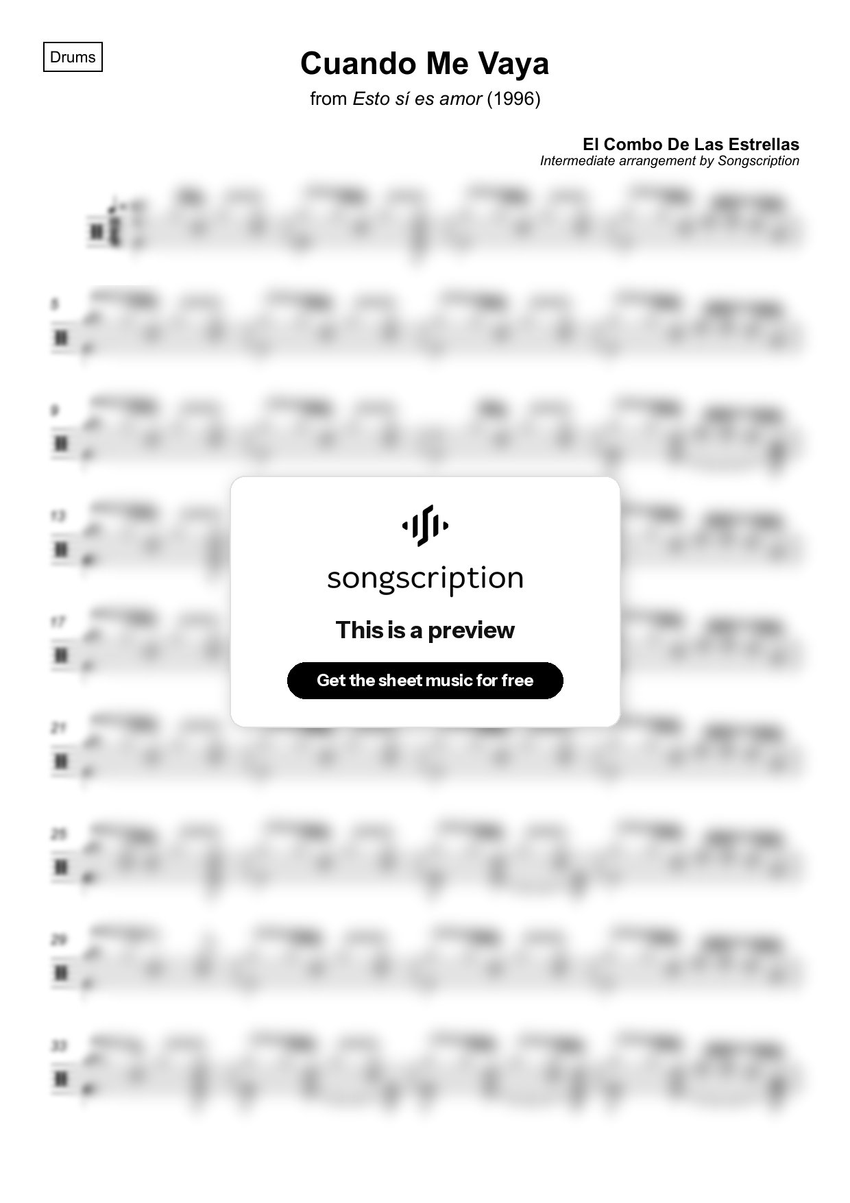 Intermediate Drums Sheet Music for "Cuando Me Vaya" by El Combo De Las Estrellas