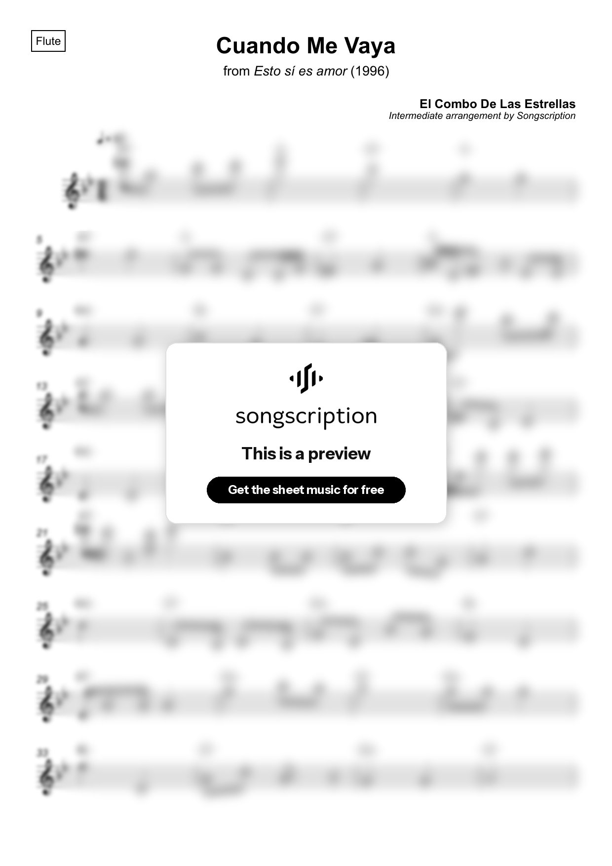 Intermediate Flute Sheet Music for "Cuando Me Vaya" by El Combo De Las Estrellas