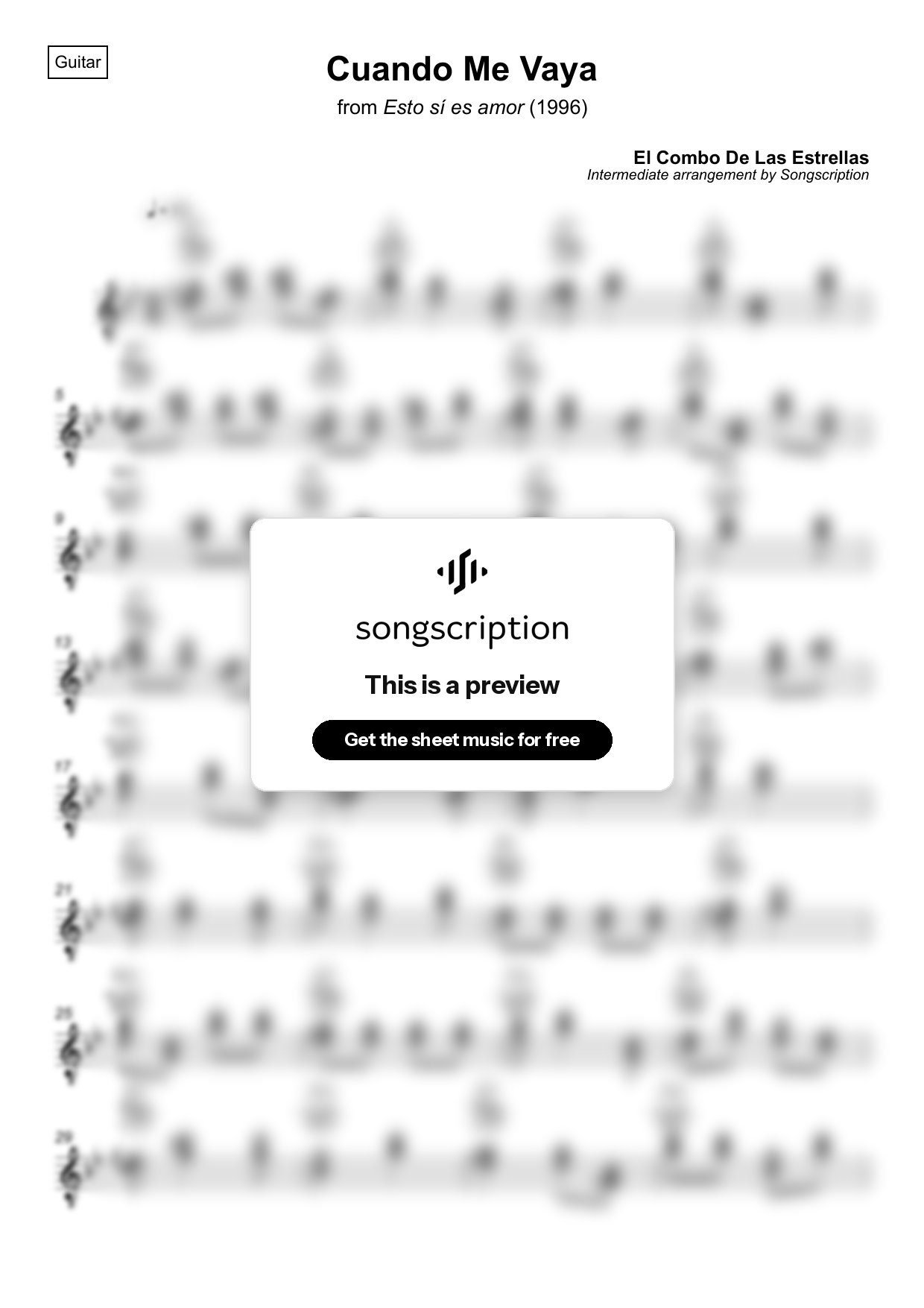 Intermediate Acoustic Guitar Sheet Music for "Cuando Me Vaya" by El Combo De Las Estrellas