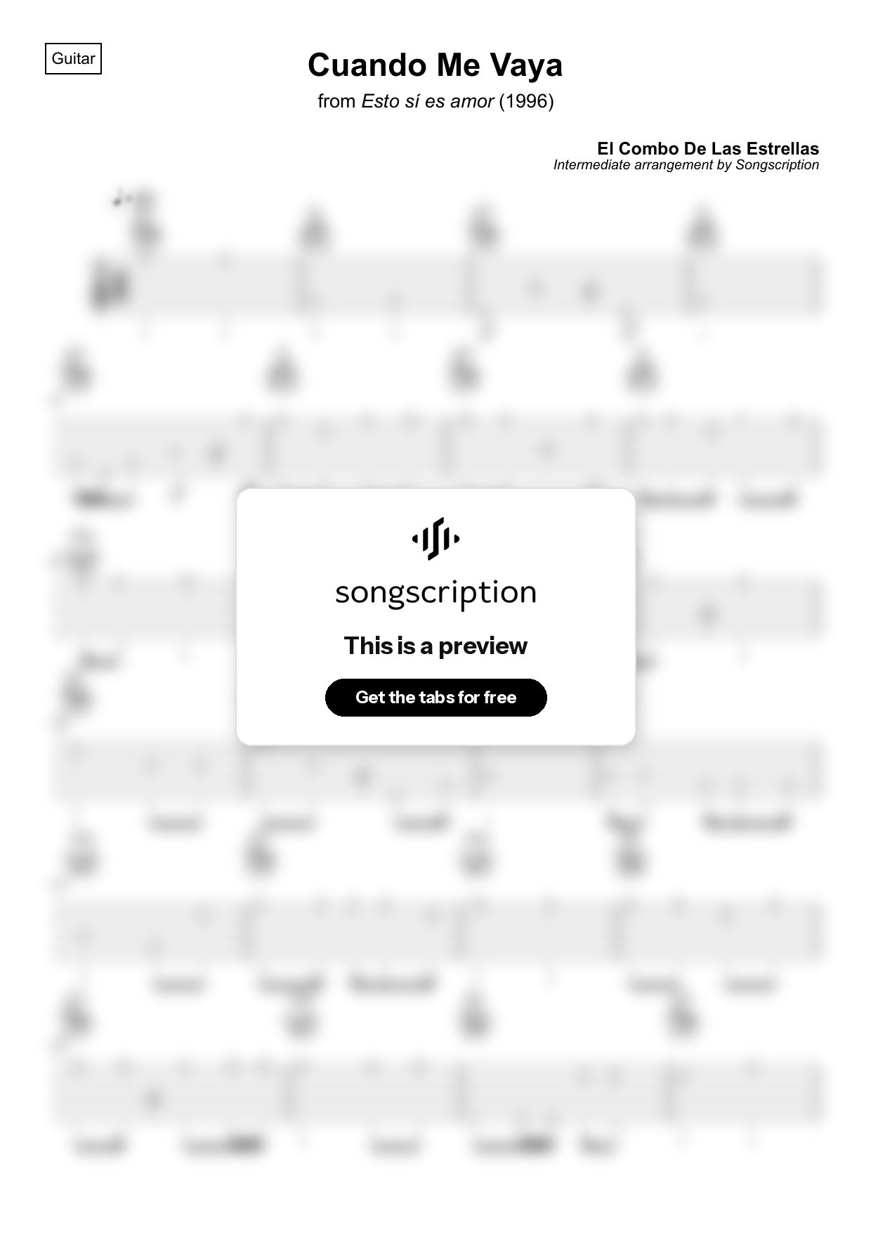 Intermediate Acoustic Guitar Tabs for "Cuando Me Vaya" by El Combo De Las Estrellas