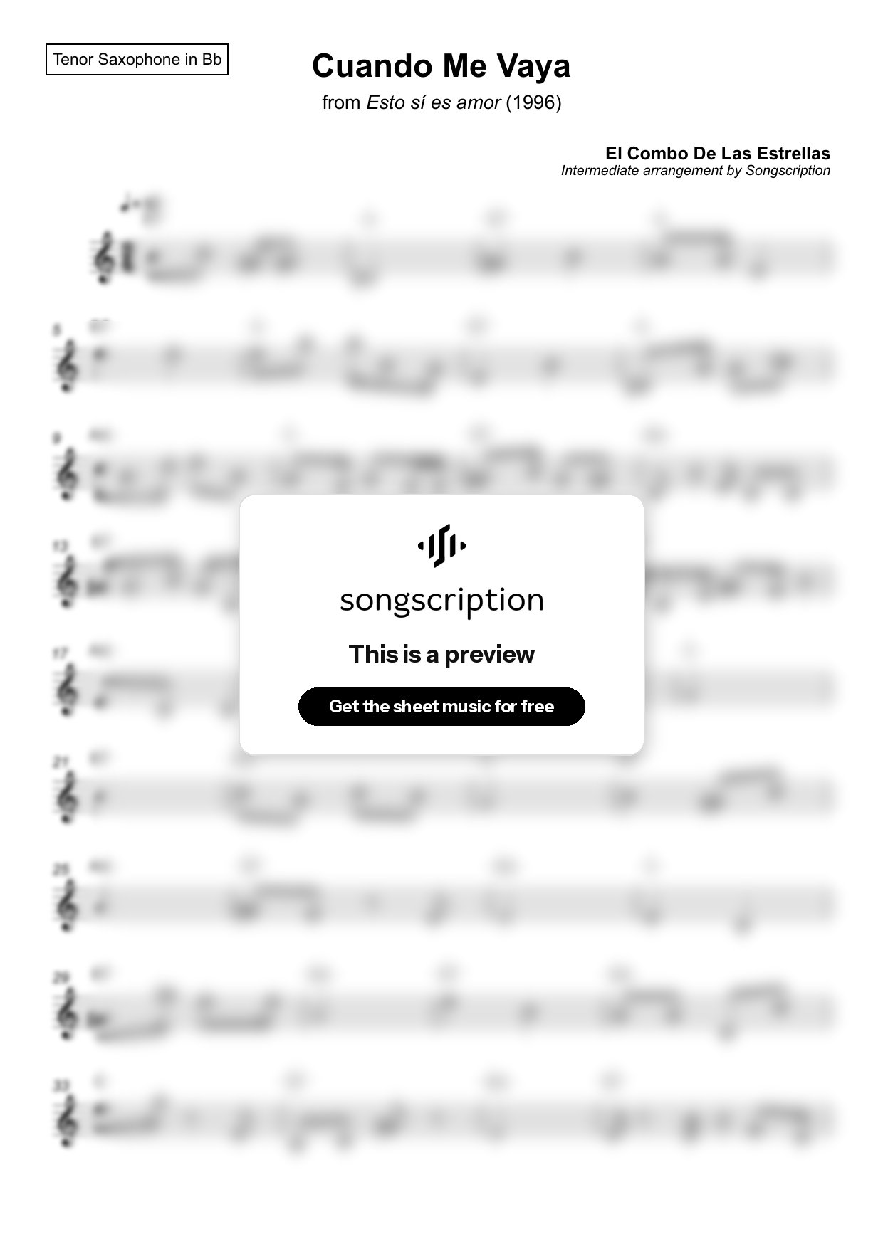 Intermediate Tenor Sax Sheet Music for "Cuando Me Vaya" by El Combo De Las Estrellas