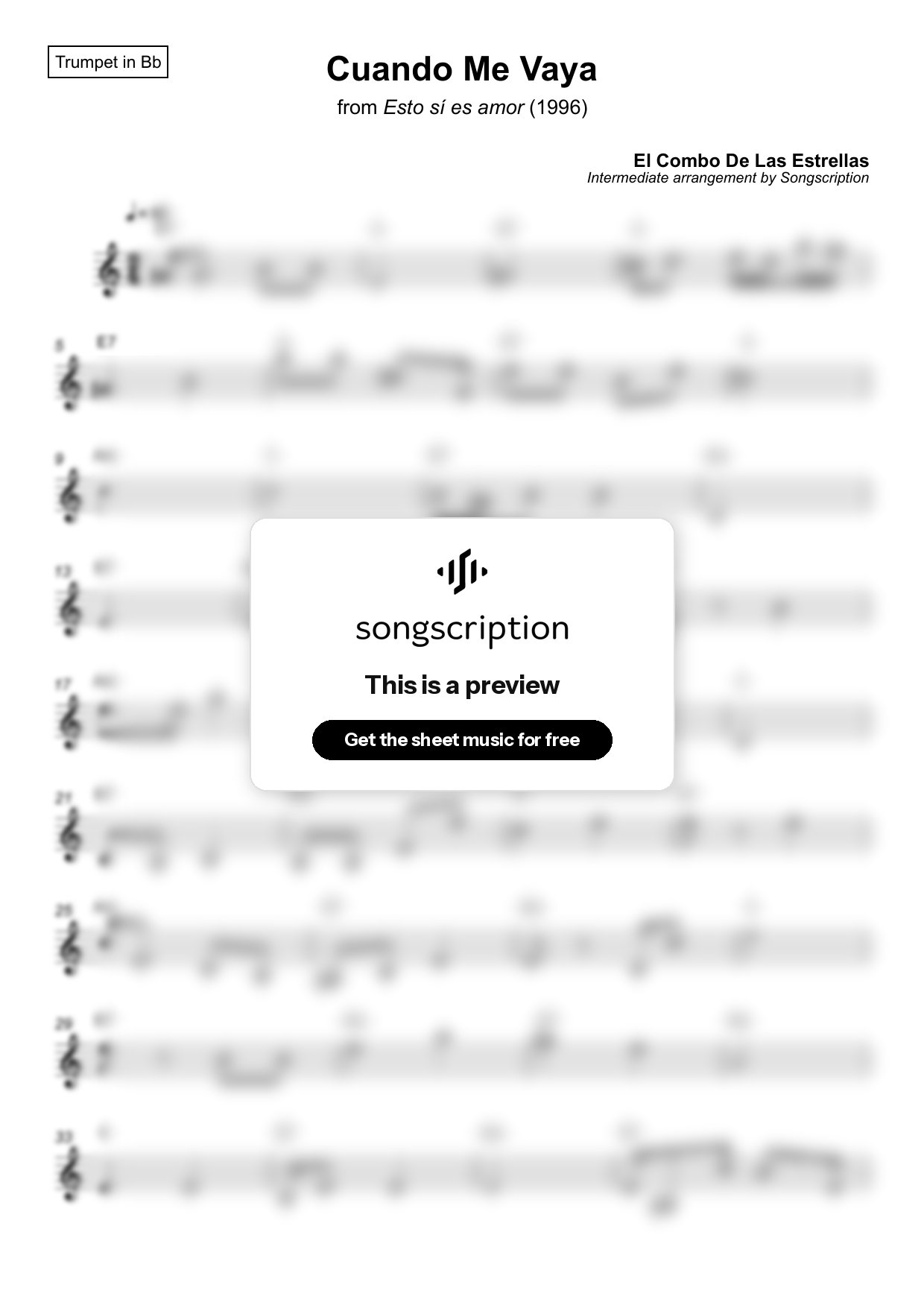 Intermediate Trumpet Sheet Music for "Cuando Me Vaya" by El Combo De Las Estrellas