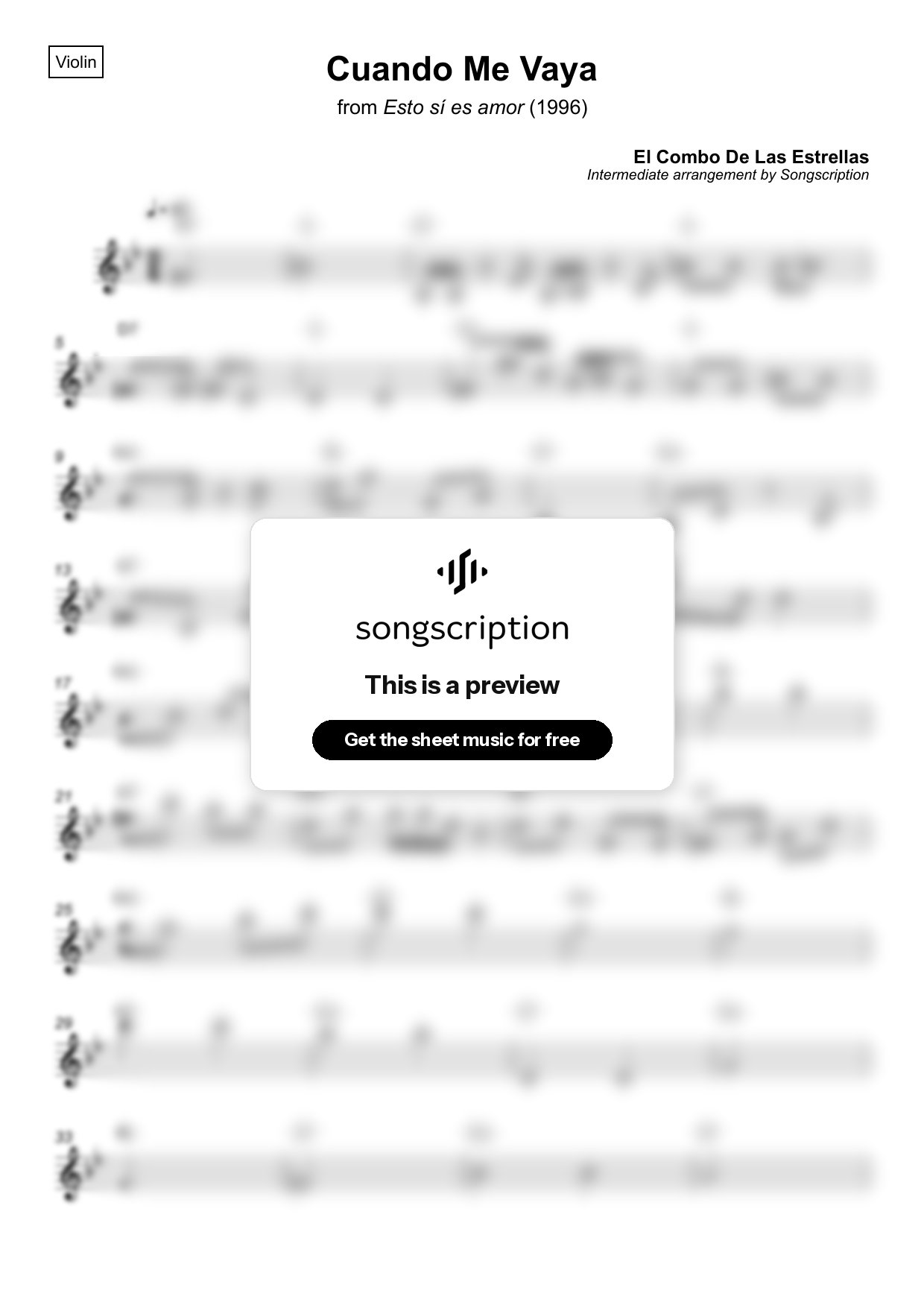 Intermediate Violin Sheet Music for "Cuando Me Vaya" by El Combo De Las Estrellas