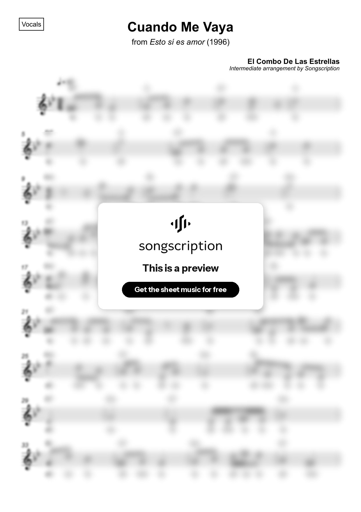 Intermediate Vocals Sheet Music for "Cuando Me Vaya" by El Combo De Las Estrellas