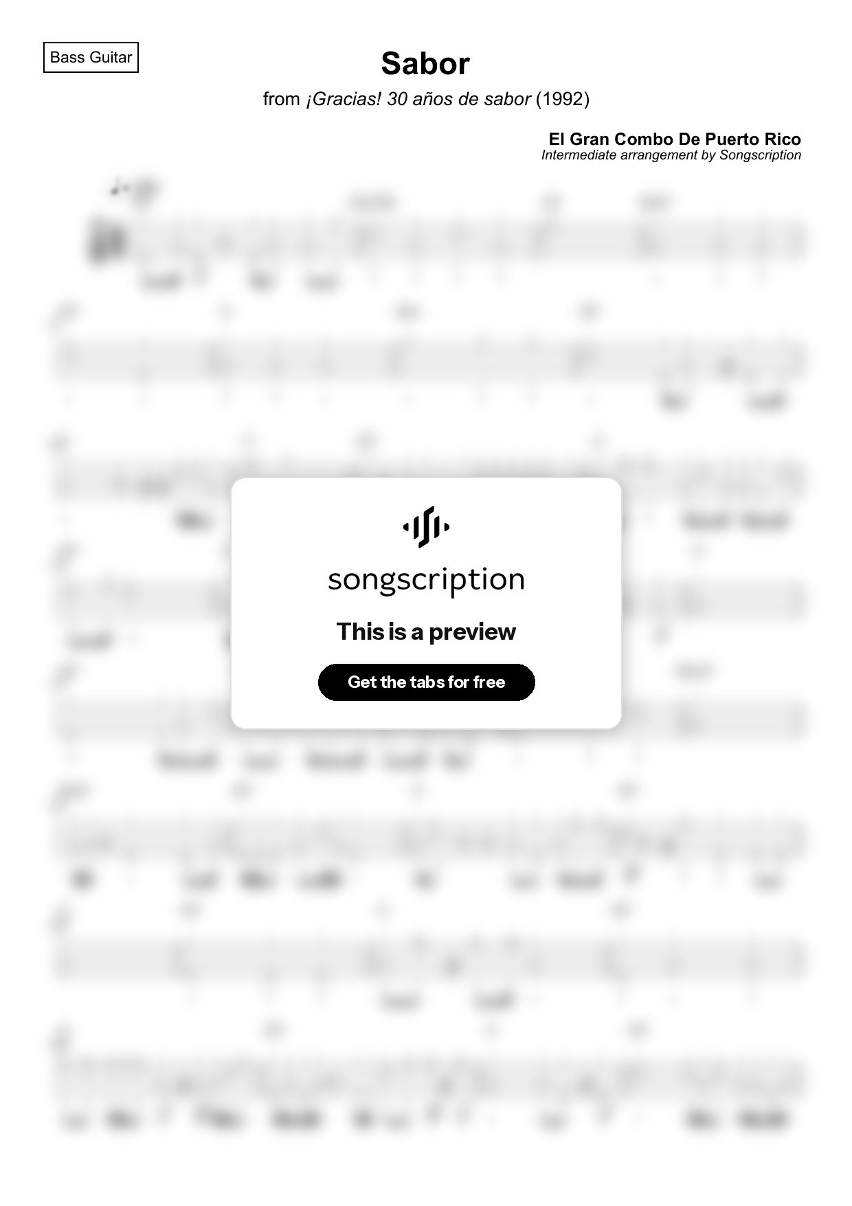 Intermediate Bass Guitar Tabs for "Sabor" by El Gran Combo De Puerto Rico