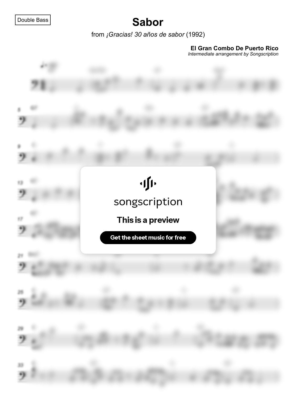 Intermediate Double Bass Sheet Music for "Sabor" by El Gran Combo De Puerto Rico