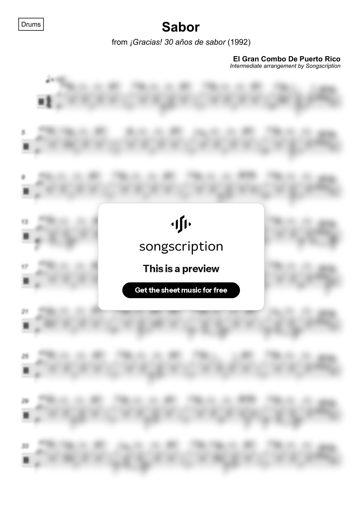 Intermediate Drums Sheet Music for "Sabor" by El Gran Combo De Puerto Rico