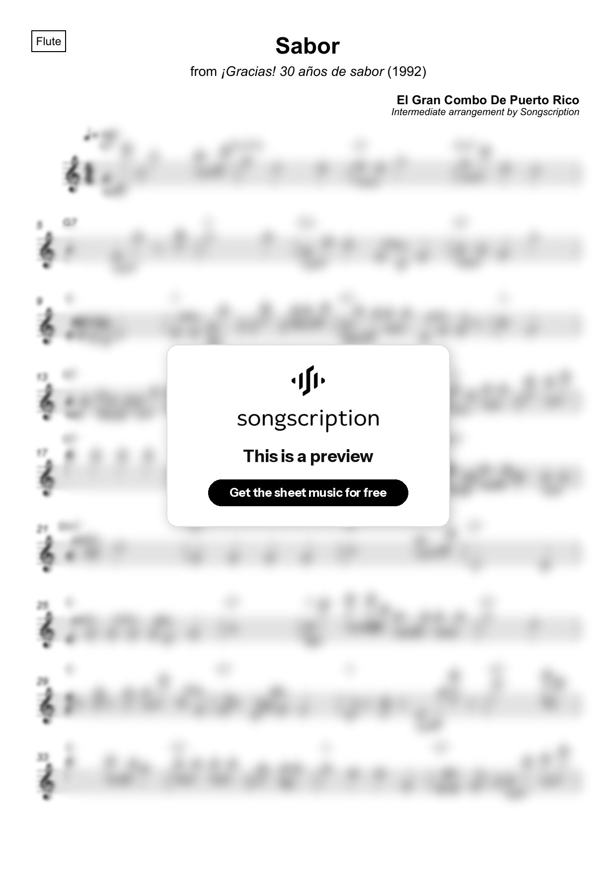 Intermediate Flute Sheet Music for "Sabor" by El Gran Combo De Puerto Rico