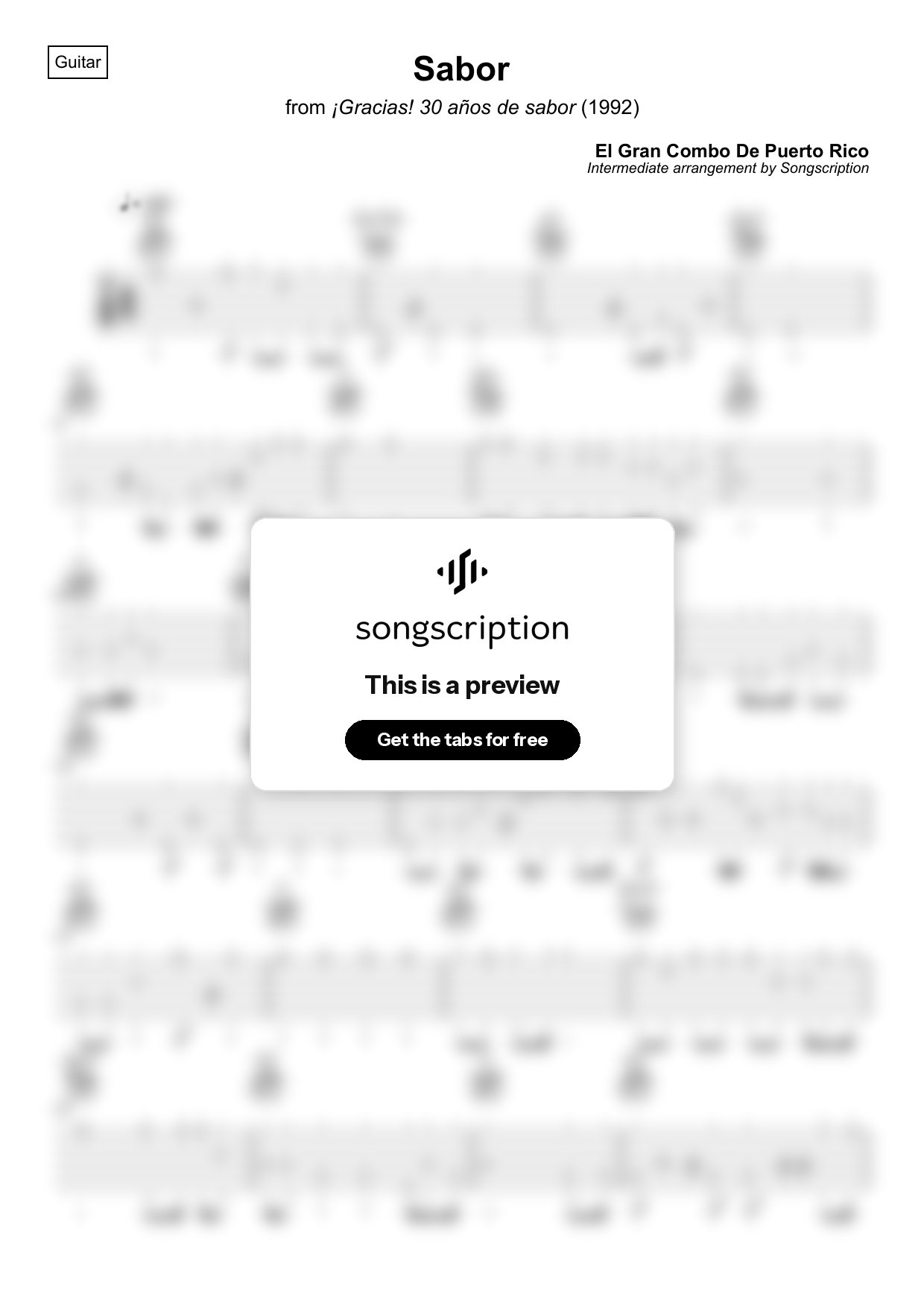 Intermediate Acoustic Guitar Tabs for "Sabor" by El Gran Combo De Puerto Rico