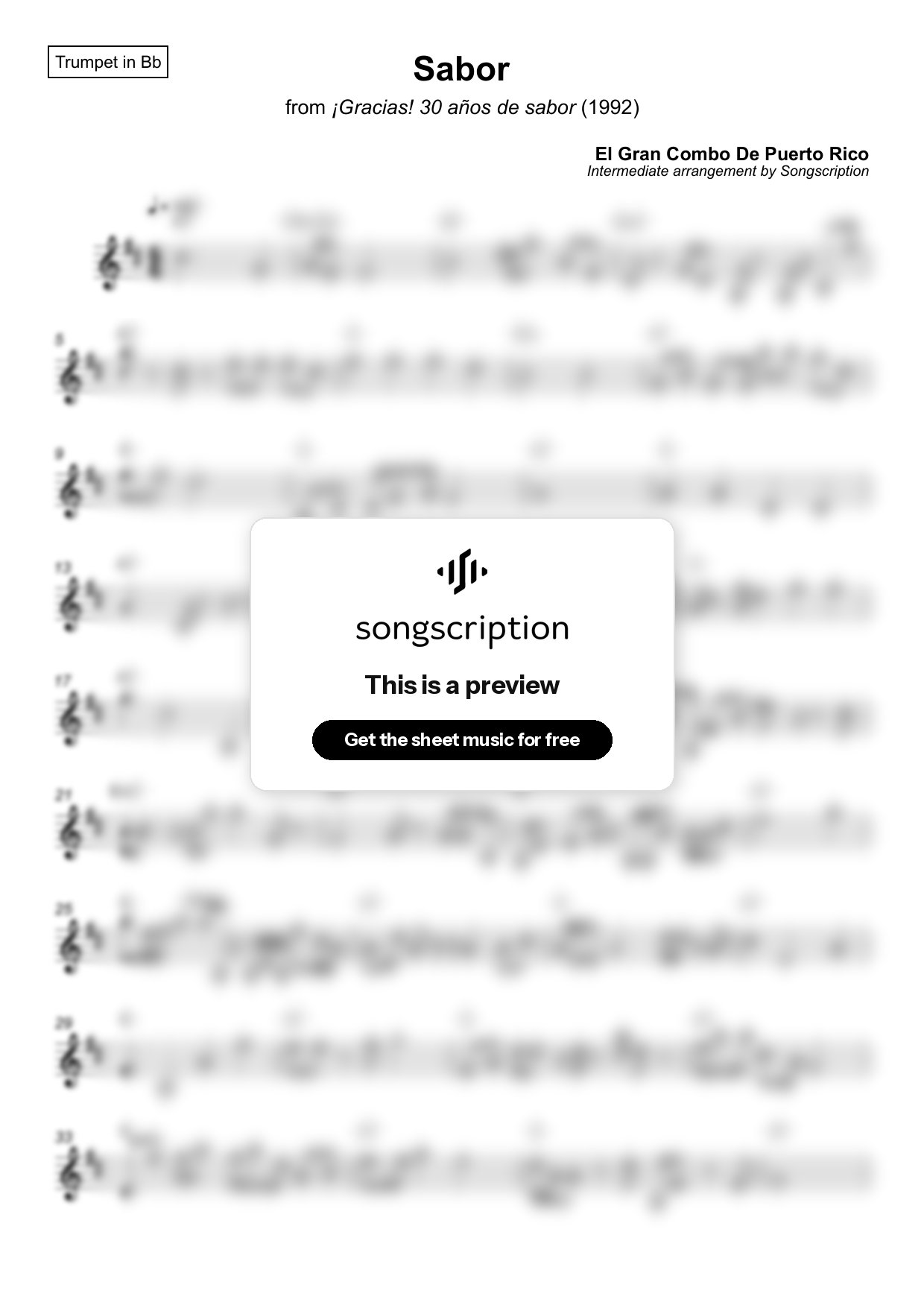 Intermediate Trumpet Sheet Music for "Sabor" by El Gran Combo De Puerto Rico