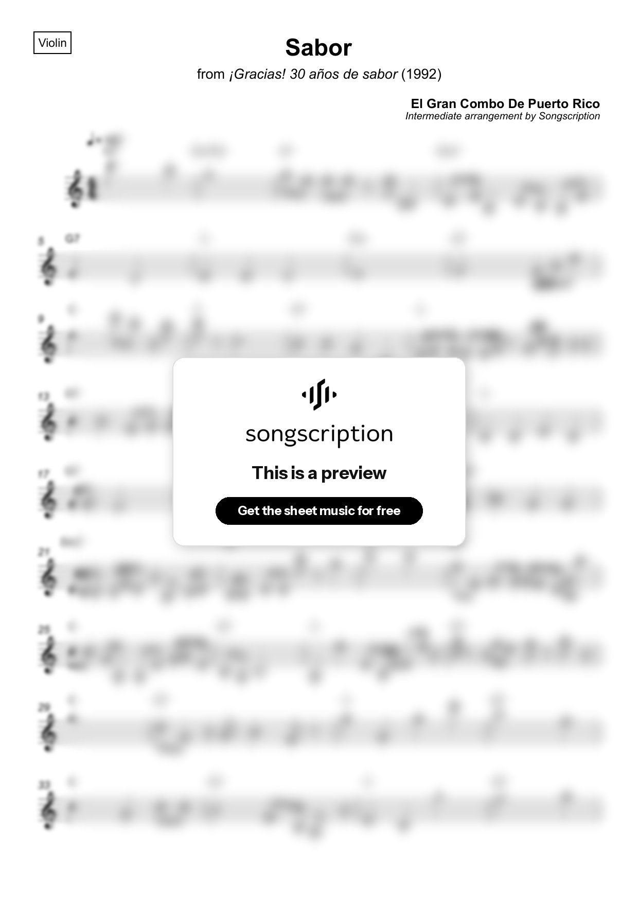 Intermediate Violin Sheet Music for "Sabor" by El Gran Combo De Puerto Rico