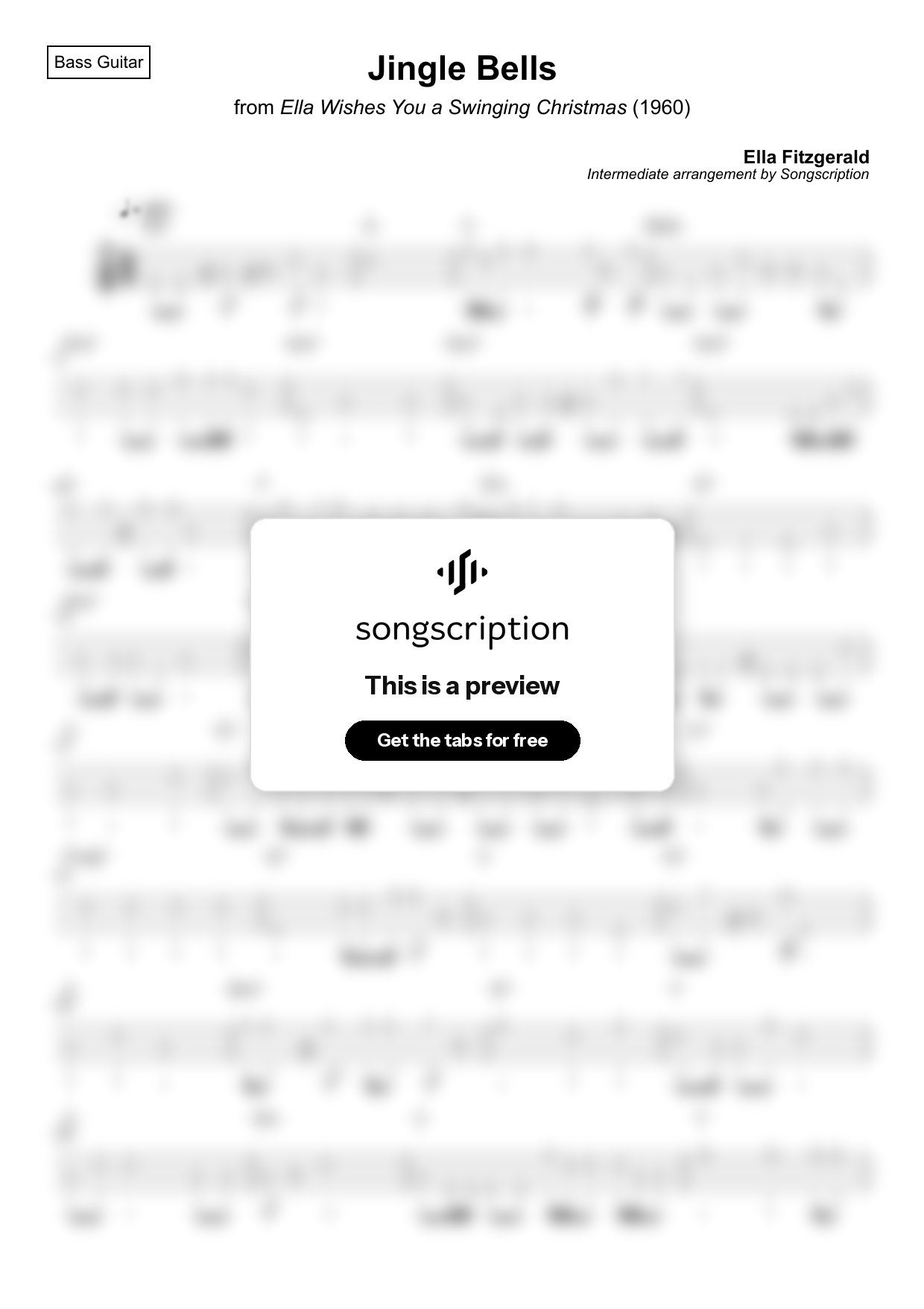 Intermediate Bass Guitar Tabs for "Jingle Bells" by Ella Fitzgerald