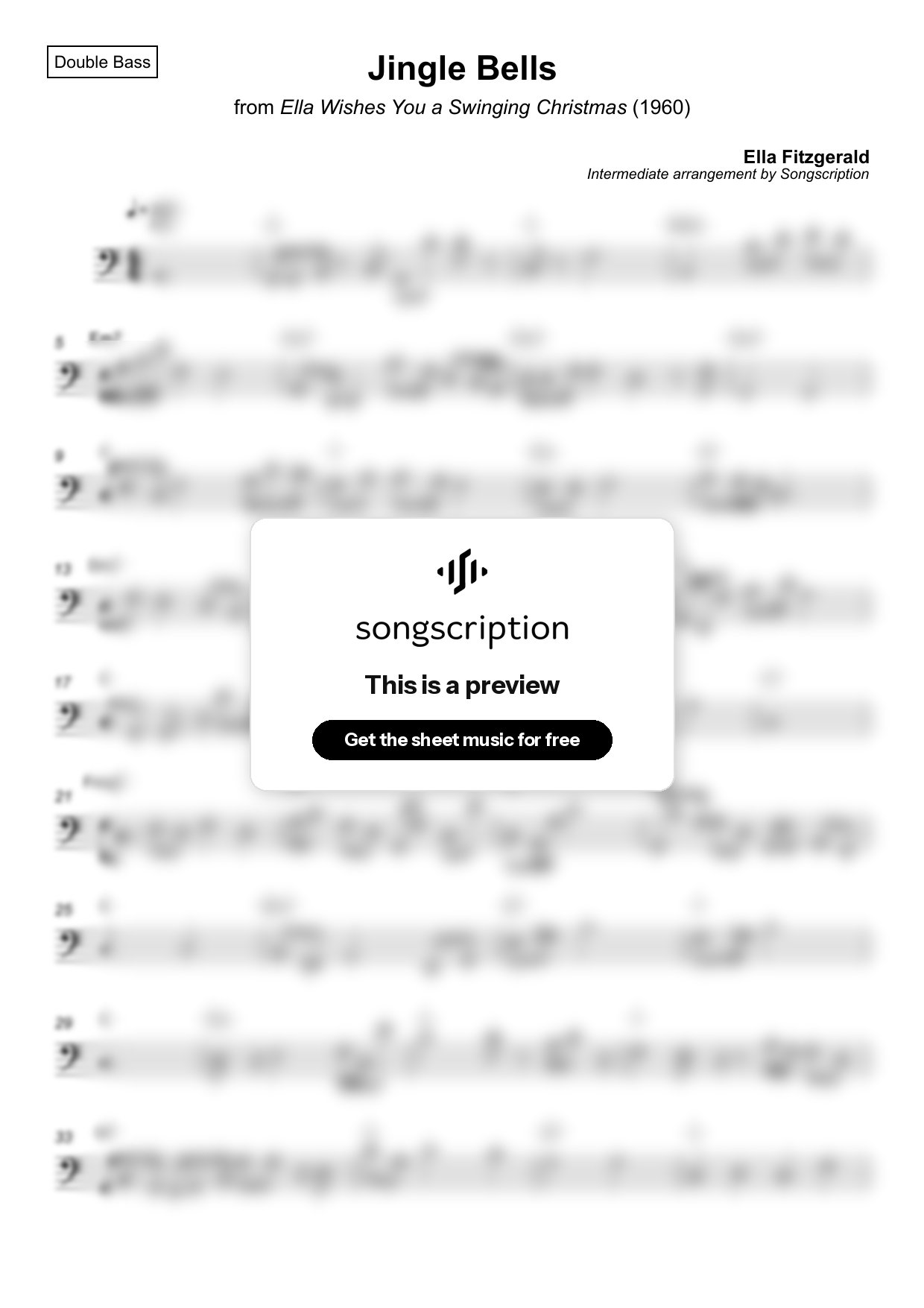 Intermediate Double Bass Sheet Music for "Jingle Bells" by Ella Fitzgerald