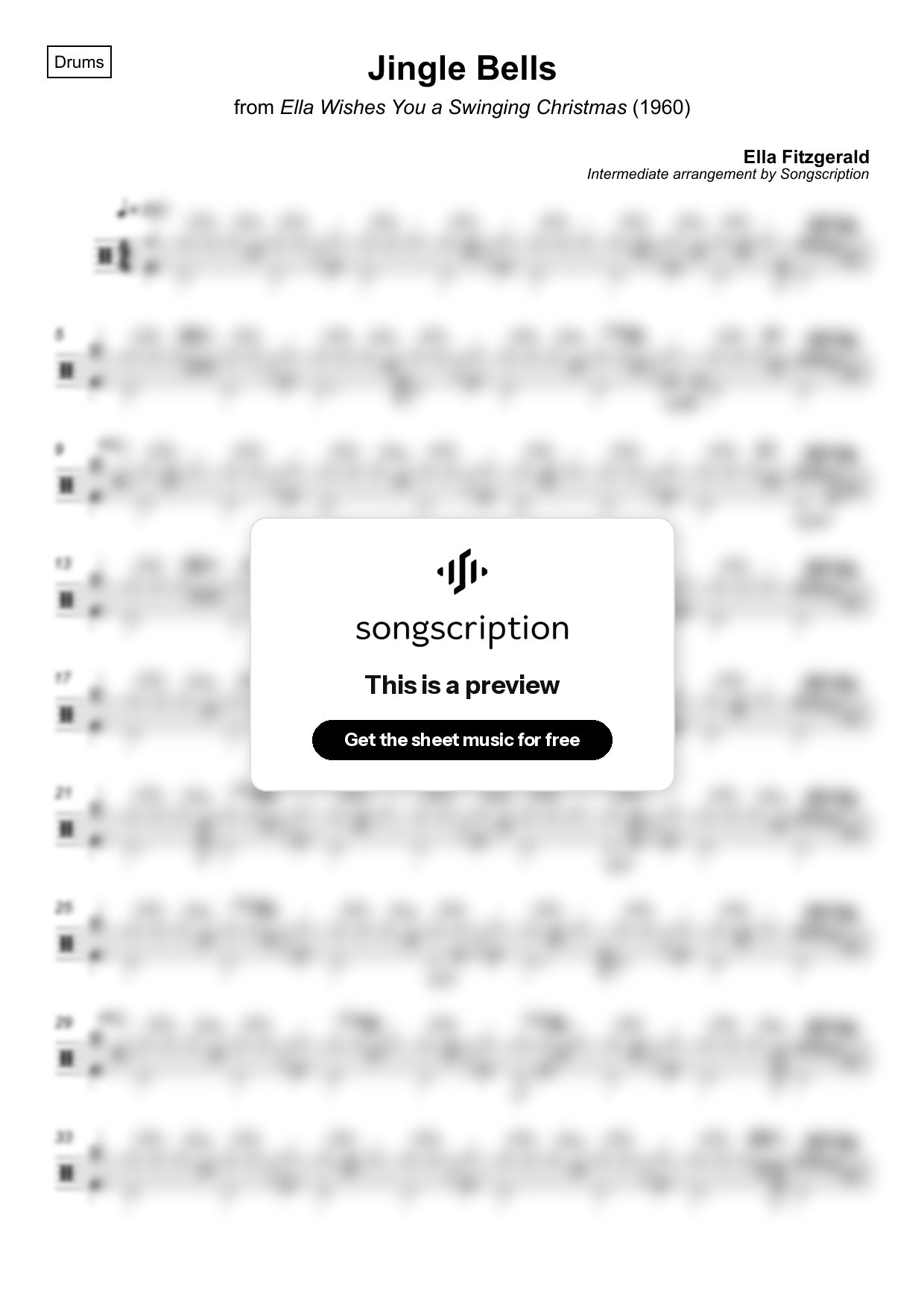 Intermediate Drums Sheet Music for "Jingle Bells" by Ella Fitzgerald