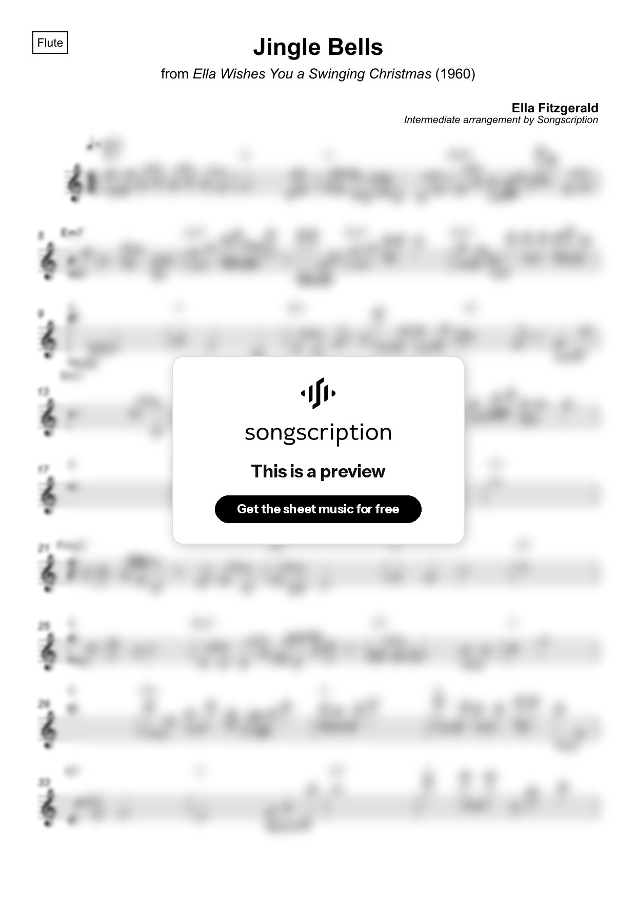 Intermediate Flute Sheet Music for "Jingle Bells" by Ella Fitzgerald
