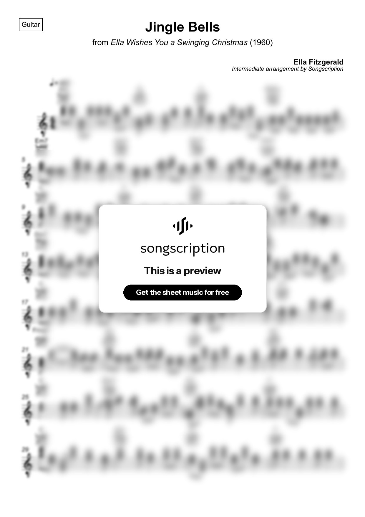 Intermediate Acoustic Guitar Sheet Music for "Jingle Bells" by Ella Fitzgerald