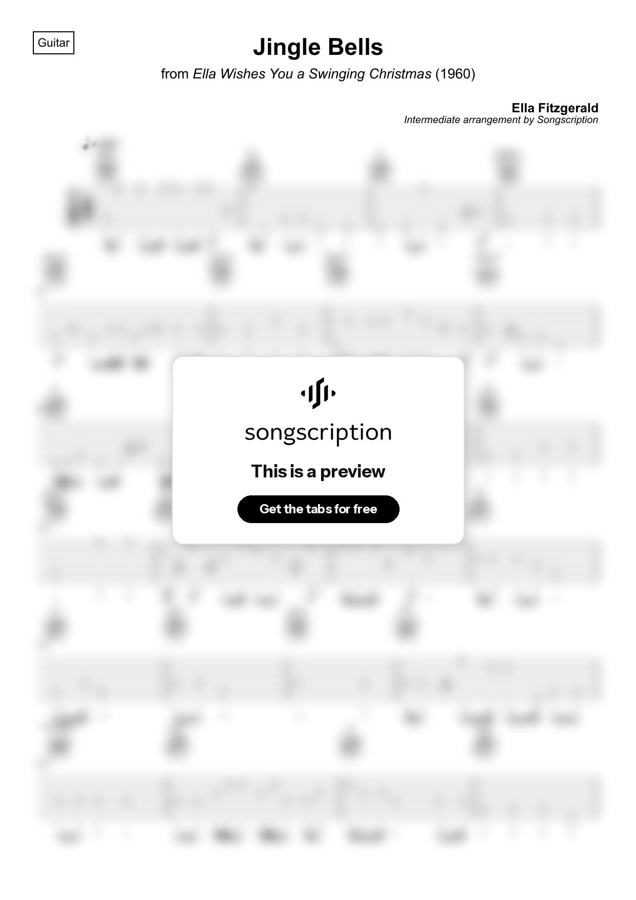 Intermediate Acoustic Guitar Tabs for "Jingle Bells" by Ella Fitzgerald