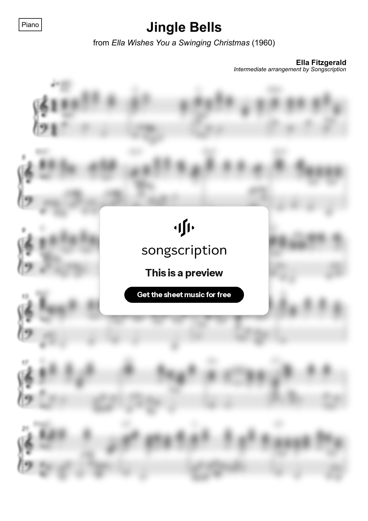 Intermediate Piano Sheet Music for "Jingle Bells" by Ella Fitzgerald