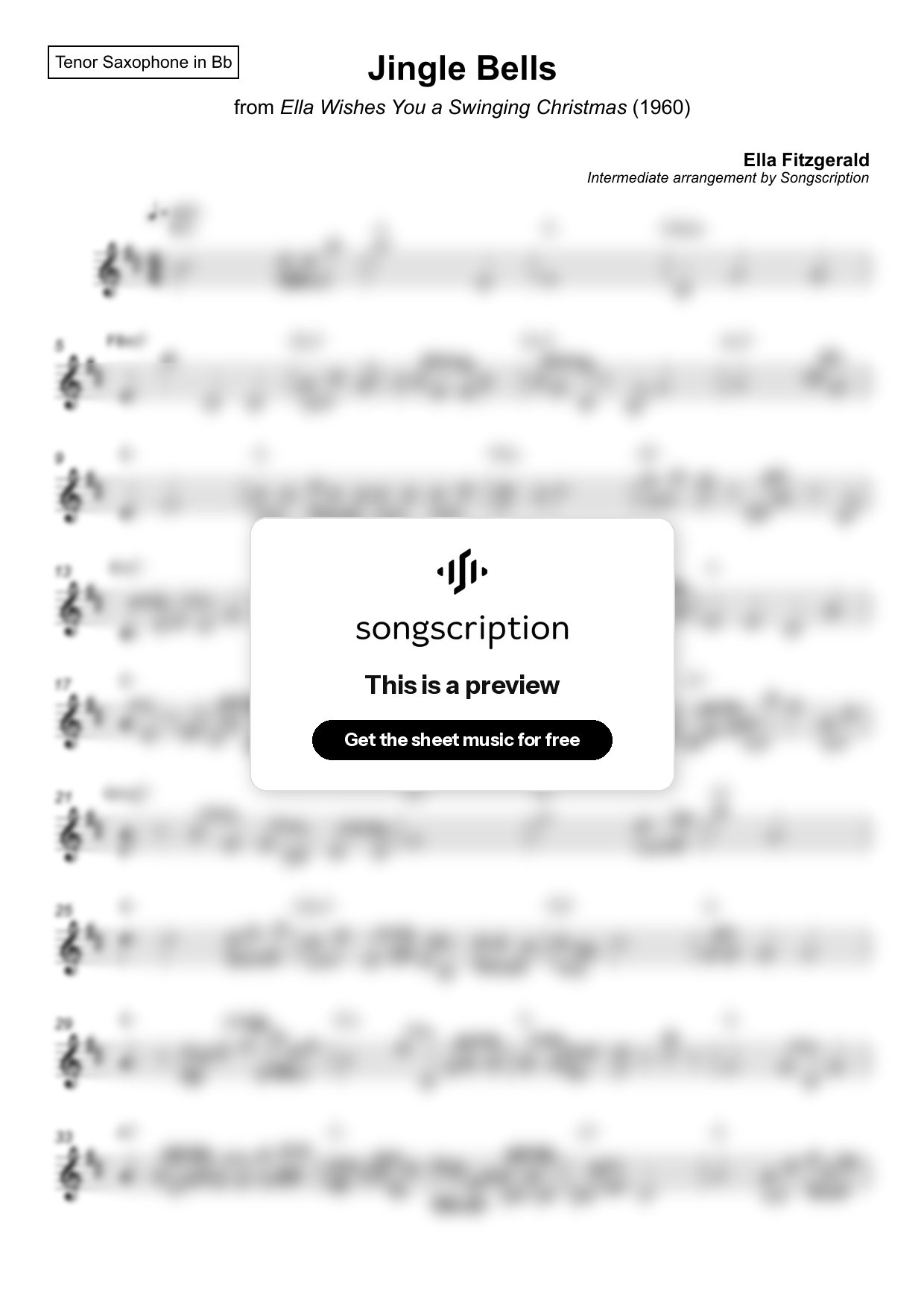 Intermediate Tenor Sax Sheet Music for "Jingle Bells" by Ella Fitzgerald