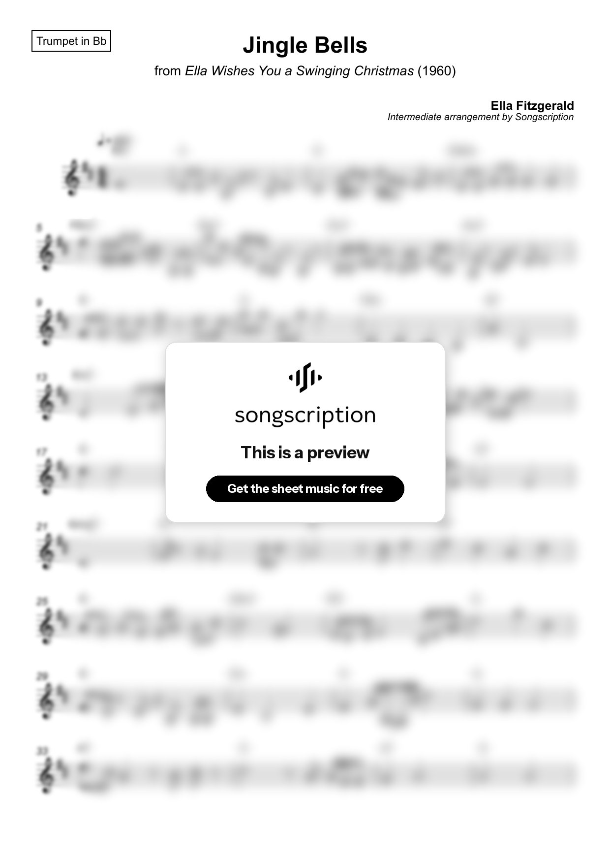 Intermediate Trumpet Sheet Music for "Jingle Bells" by Ella Fitzgerald