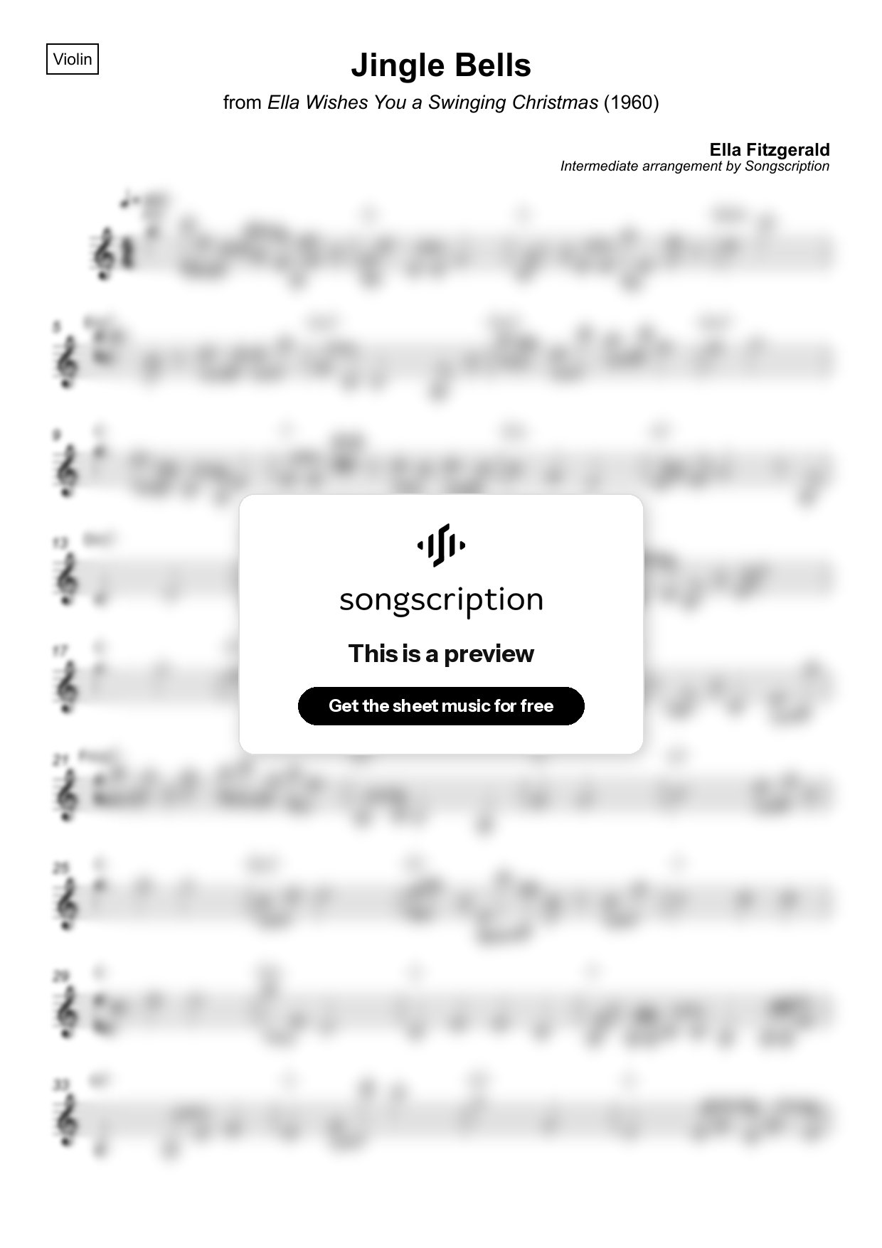 Intermediate Violin Sheet Music for "Jingle Bells" by Ella Fitzgerald