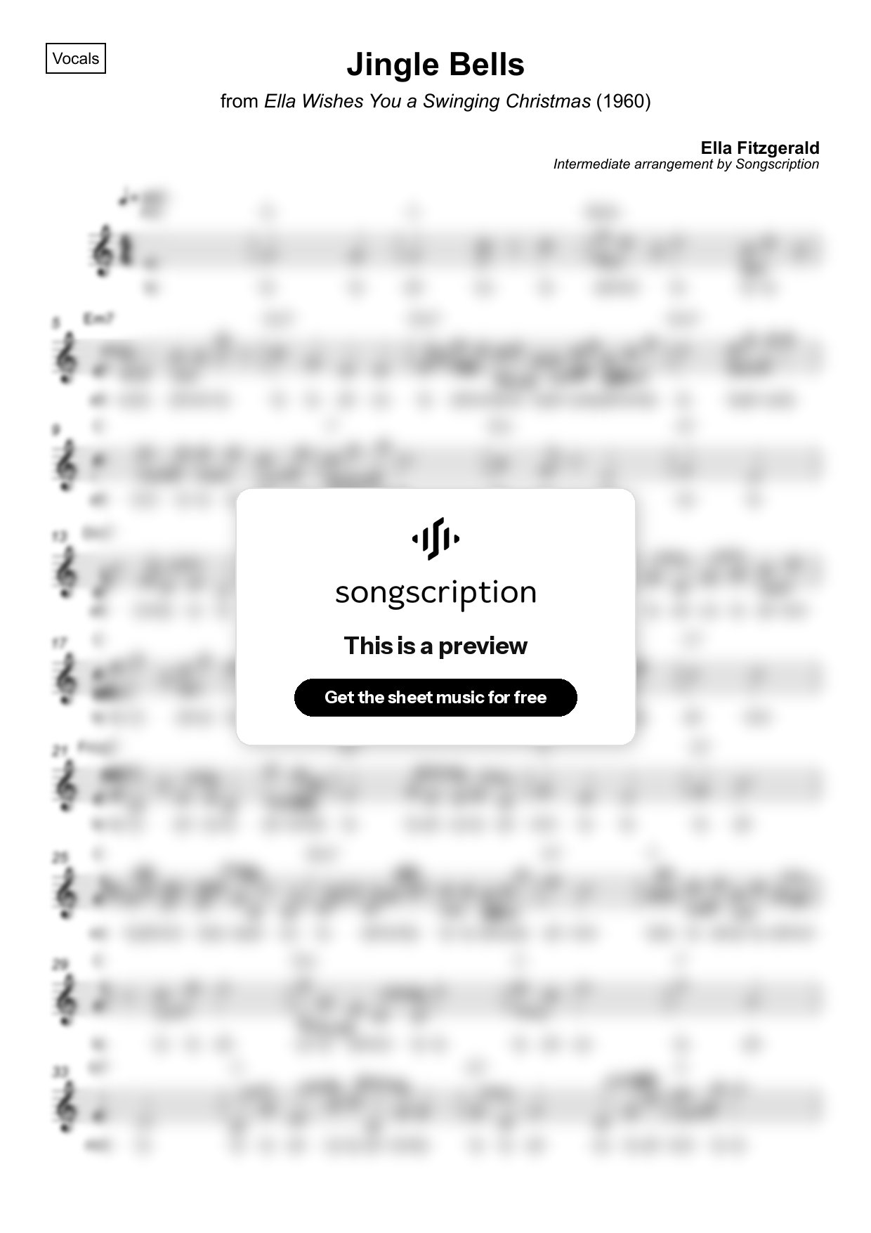 Intermediate Vocals Sheet Music for "Jingle Bells" by Ella Fitzgerald