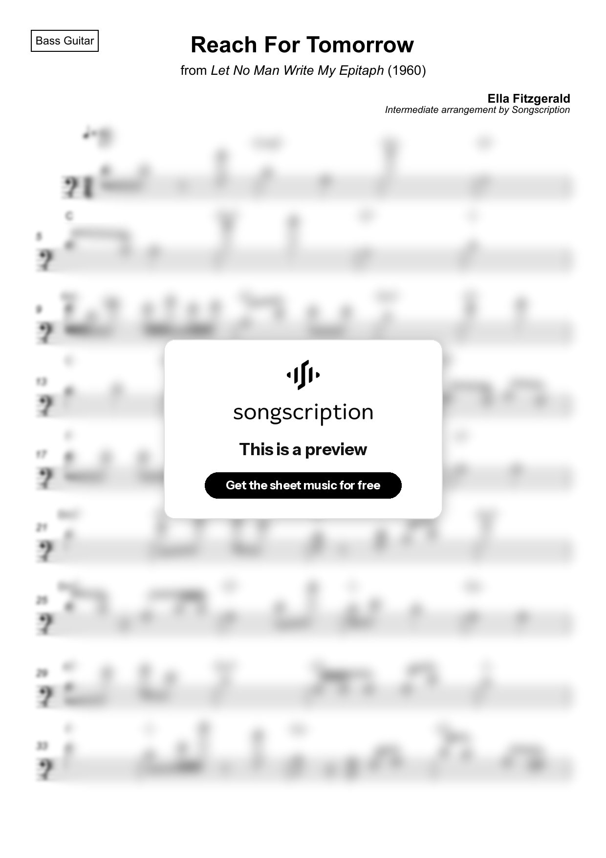 Intermediate Bass Guitar Sheet Music for "Reach For Tomorrow" by Ella Fitzgerald