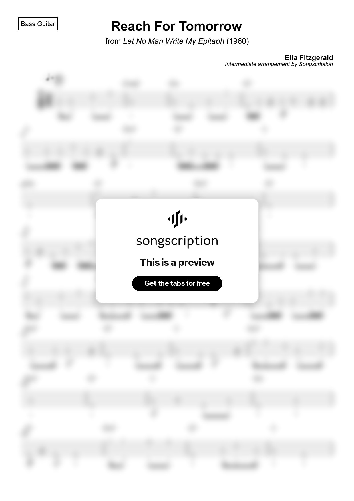 Intermediate Bass Guitar Tabs for "Reach For Tomorrow" by Ella Fitzgerald