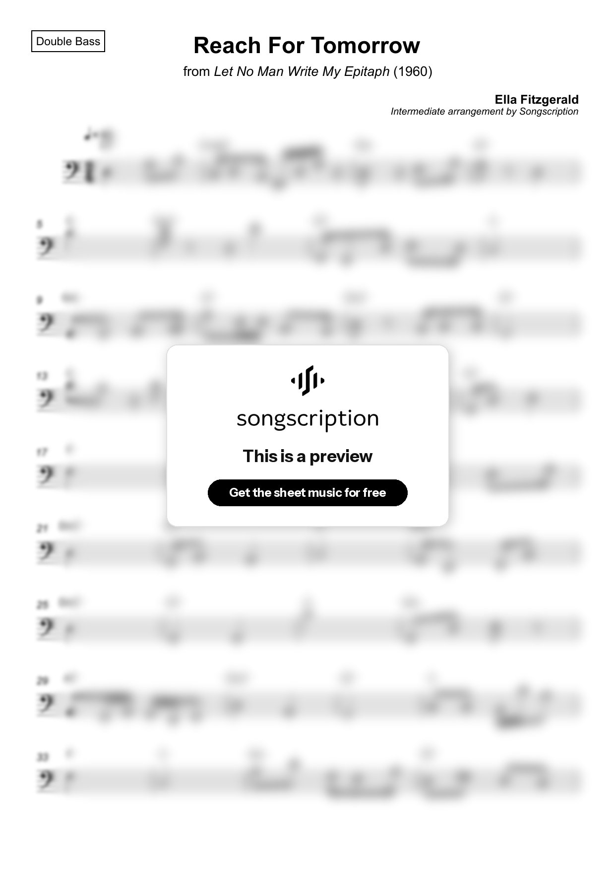Intermediate Double Bass Sheet Music for "Reach For Tomorrow" by Ella Fitzgerald