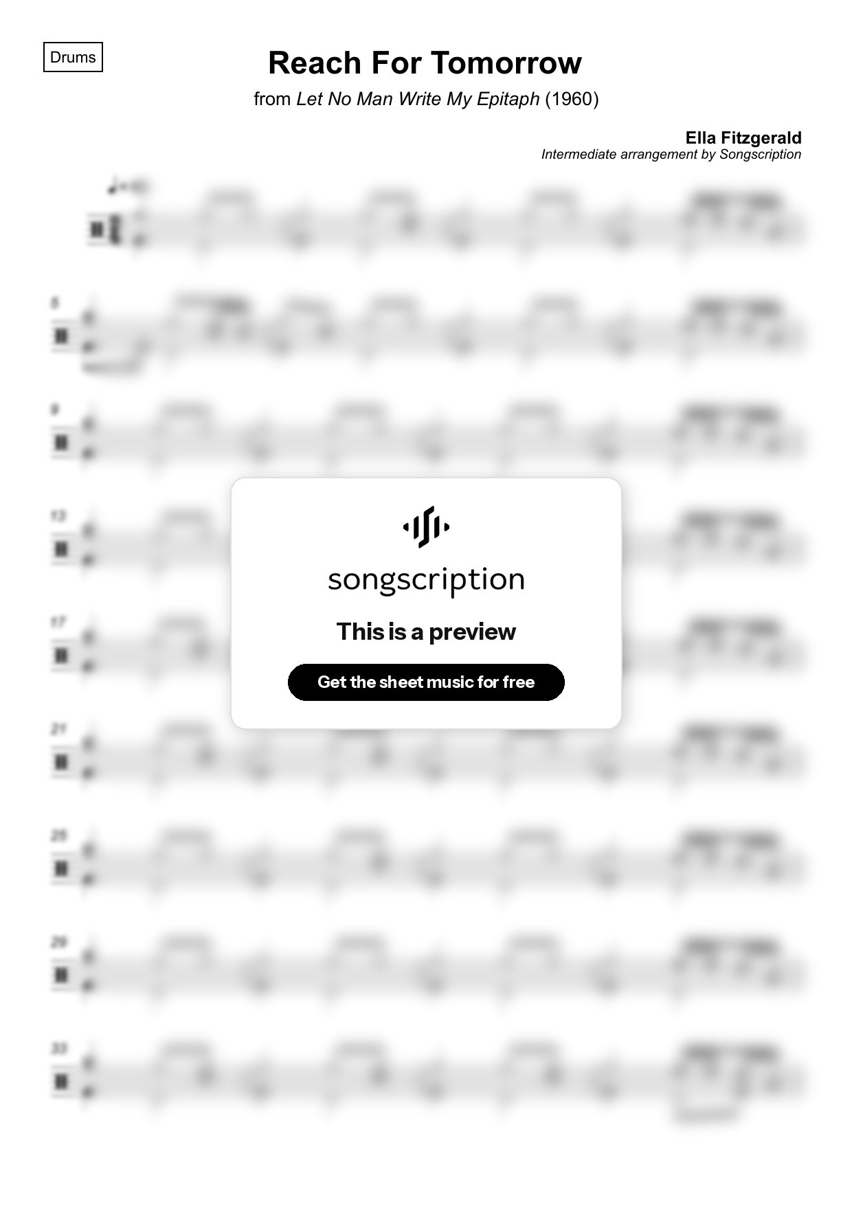 Intermediate Drums Sheet Music for "Reach For Tomorrow" by Ella Fitzgerald