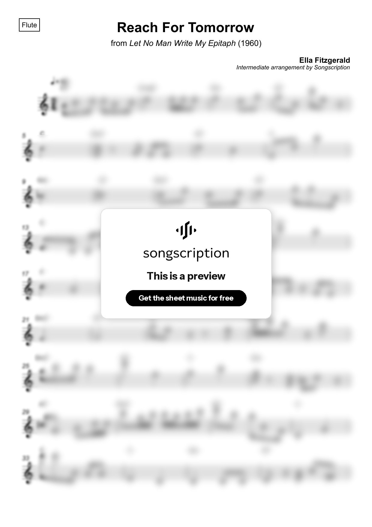 Intermediate Flute Sheet Music for "Reach For Tomorrow" by Ella Fitzgerald