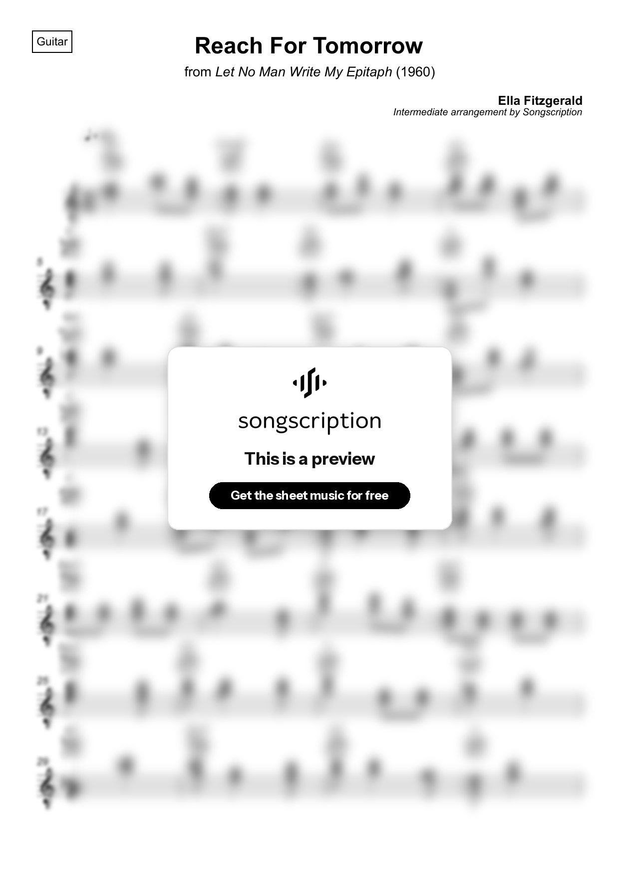 Intermediate Acoustic Guitar Sheet Music for "Reach For Tomorrow" by Ella Fitzgerald