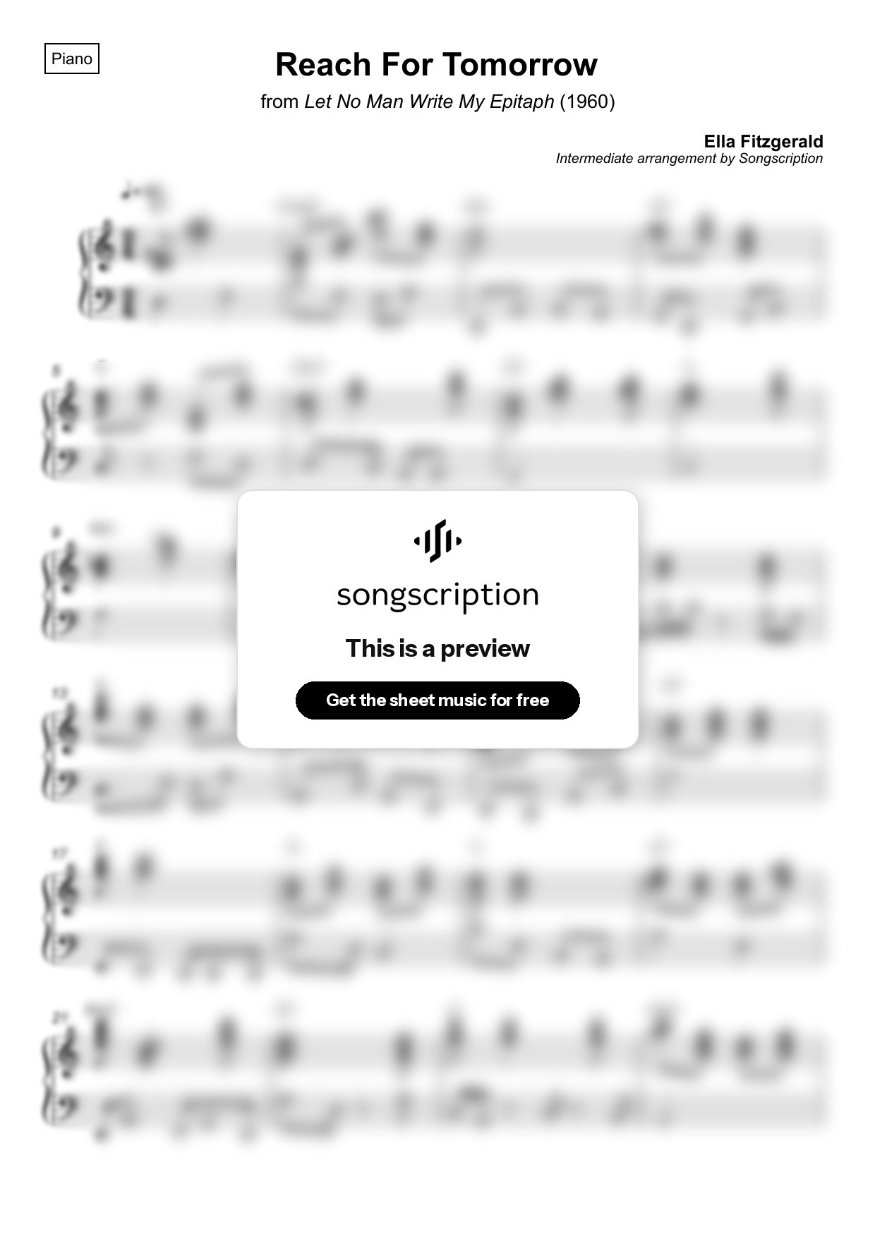 Intermediate Piano Sheet Music for "Reach For Tomorrow" by Ella Fitzgerald
