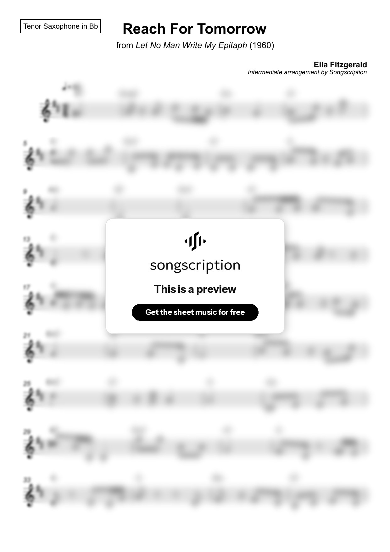 Intermediate Tenor Sax Sheet Music for "Reach For Tomorrow" by Ella Fitzgerald