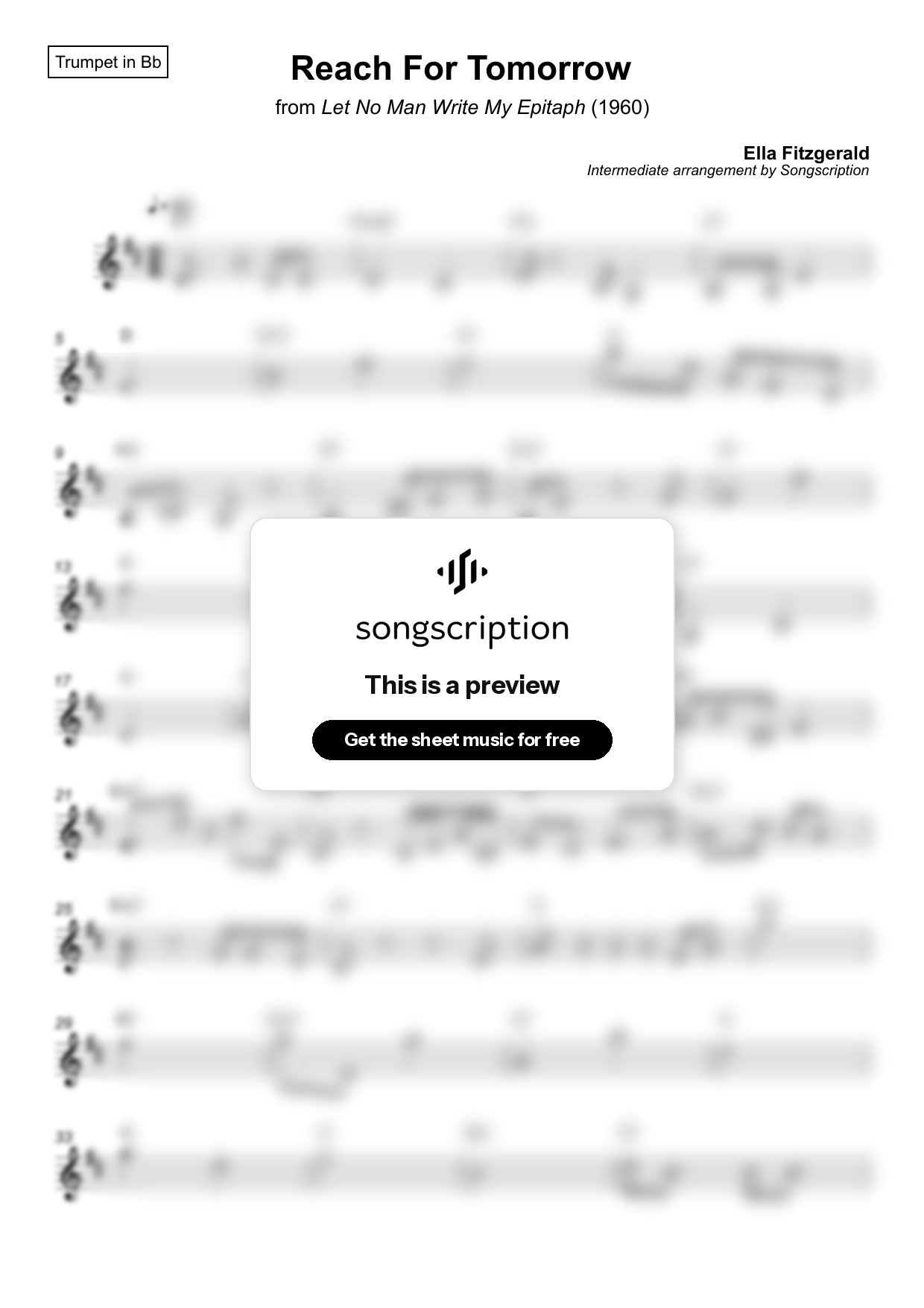 Intermediate Trumpet Sheet Music for "Reach For Tomorrow" by Ella Fitzgerald