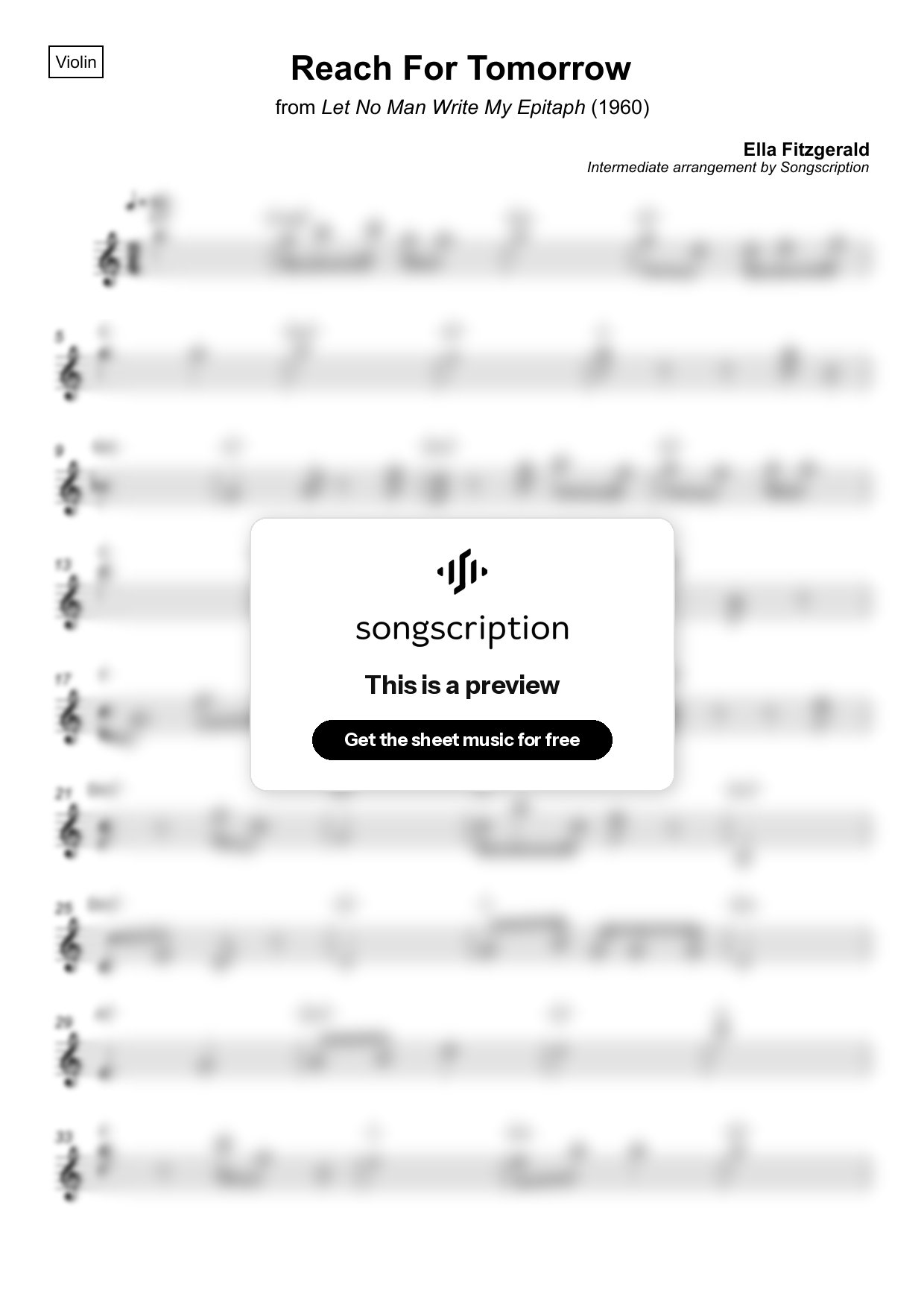 Intermediate Violin Sheet Music for "Reach For Tomorrow" by Ella Fitzgerald