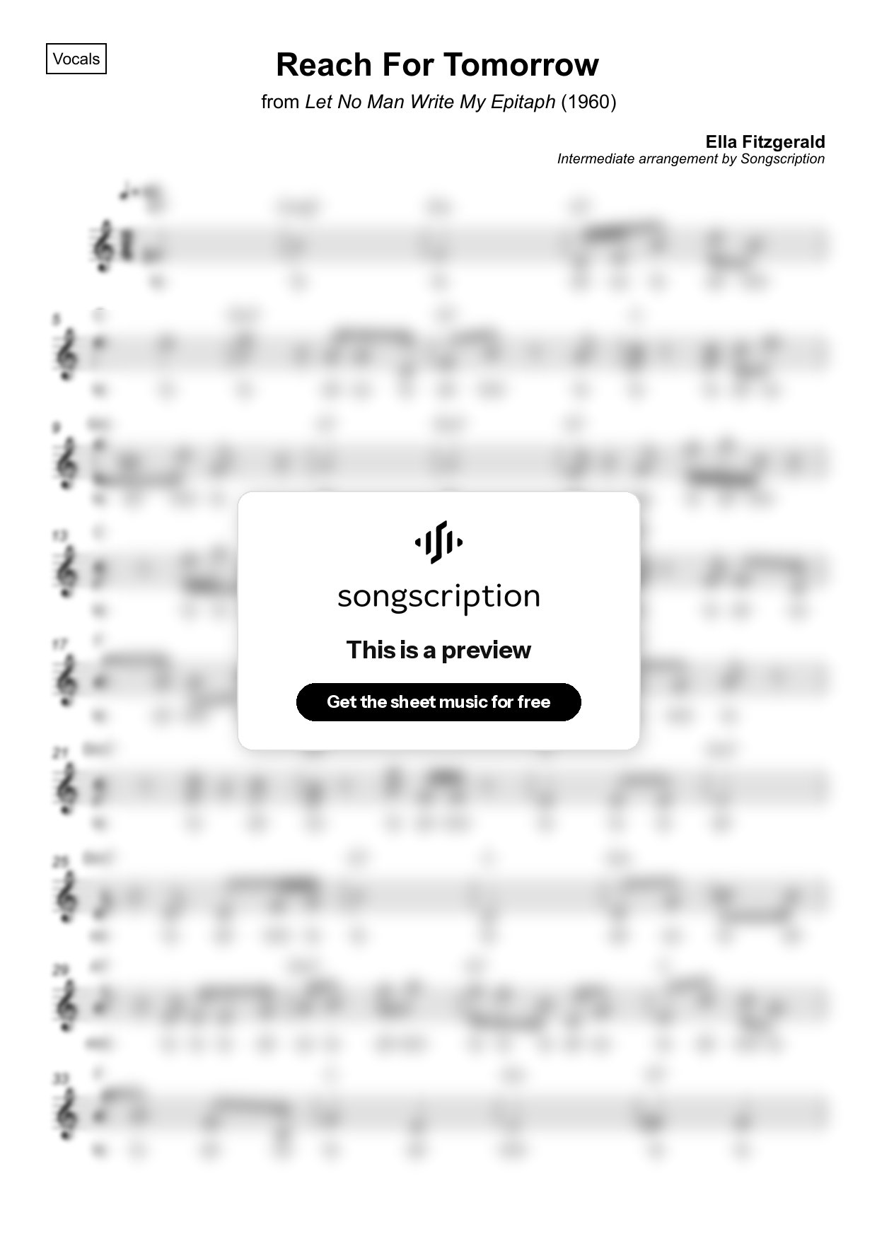 Intermediate Vocals Sheet Music for "Reach For Tomorrow" by Ella Fitzgerald