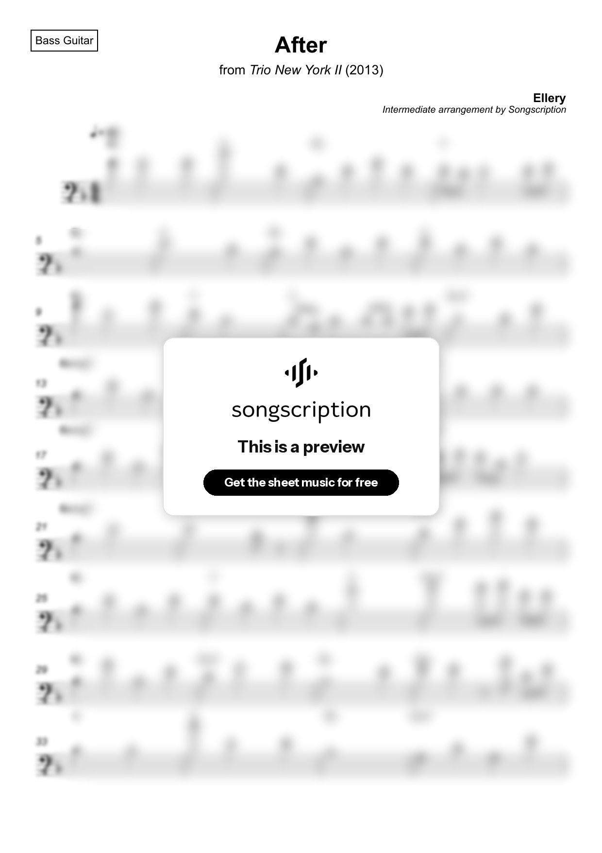 Intermediate Bass Guitar Sheet Music for "After" by Ellery